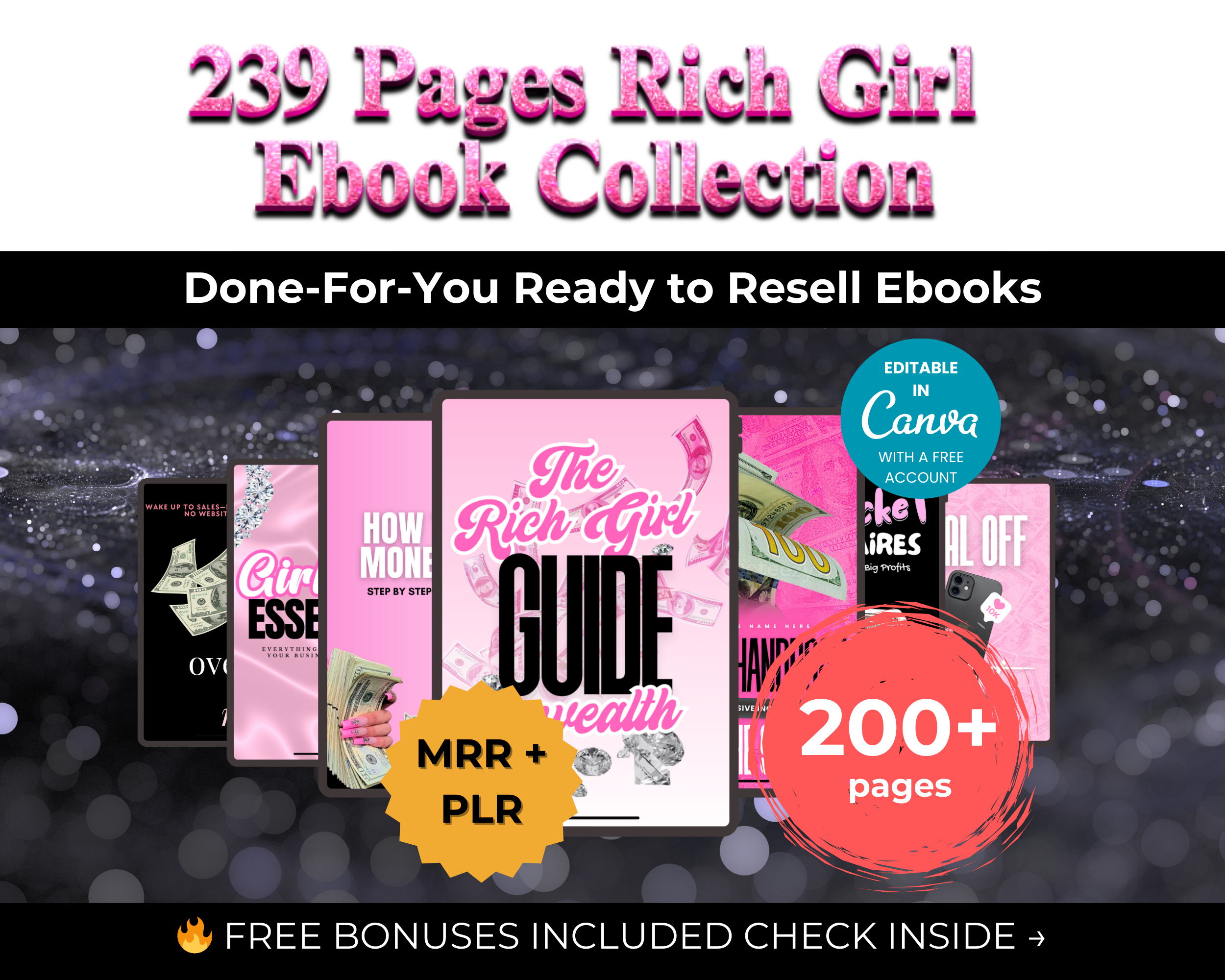 Rich Girl Bundle of 7 Editable Ebooks in Canva with PLR Rights