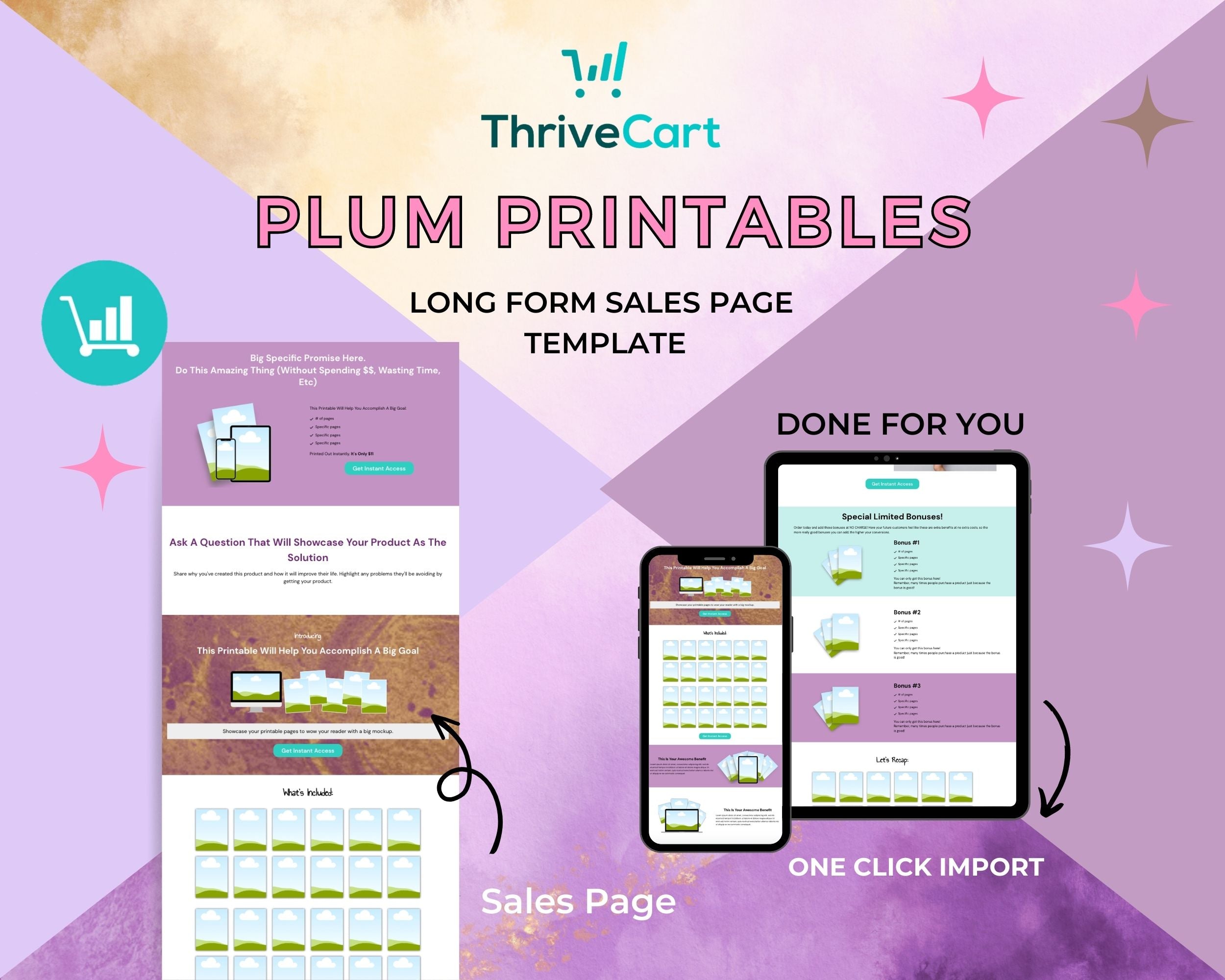 Plum & Lilac Printables Sales Page Template in Thrivecart