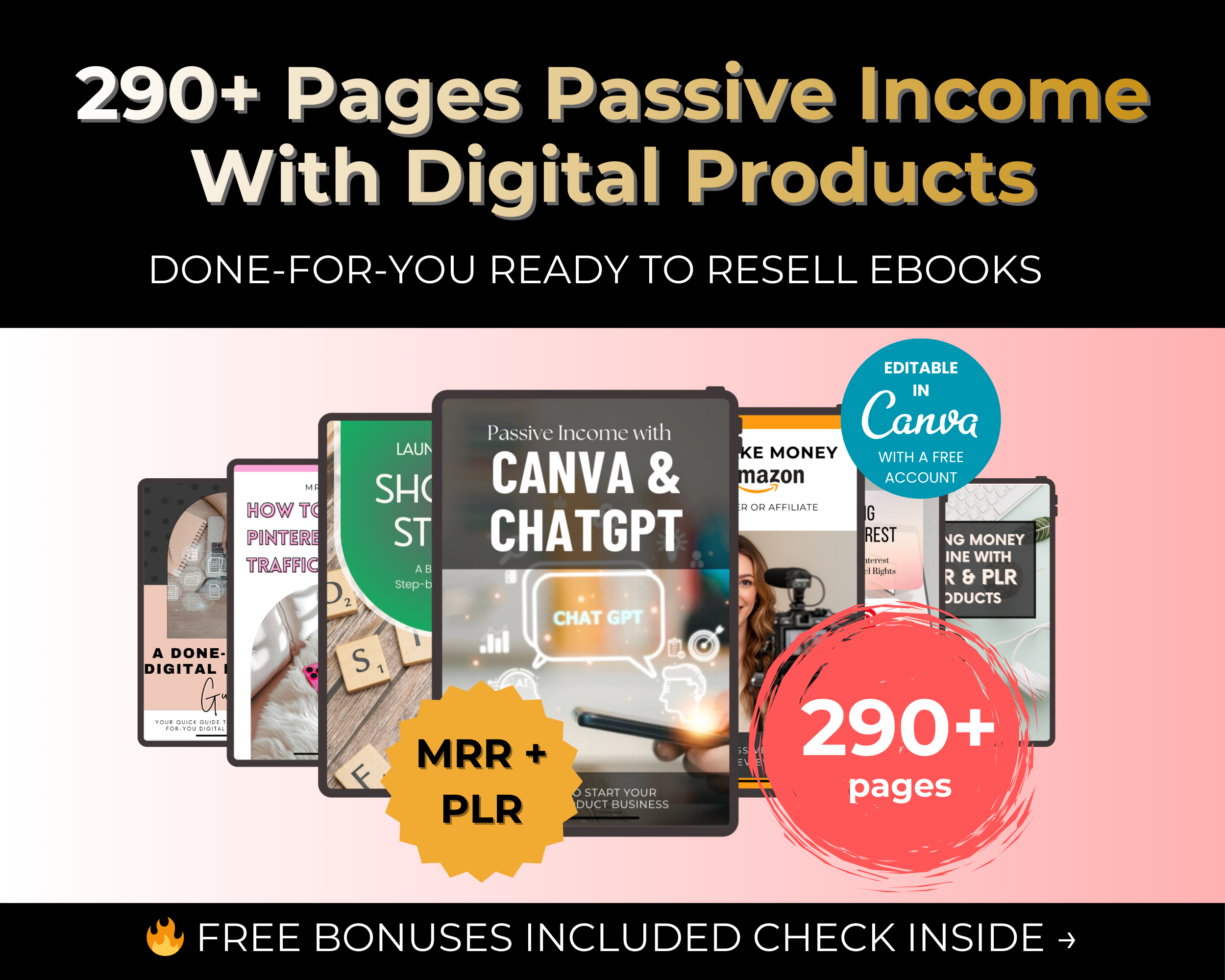 Digital Products Income Bundle of 7 Editable Ebooks in Canva with PLR Rights