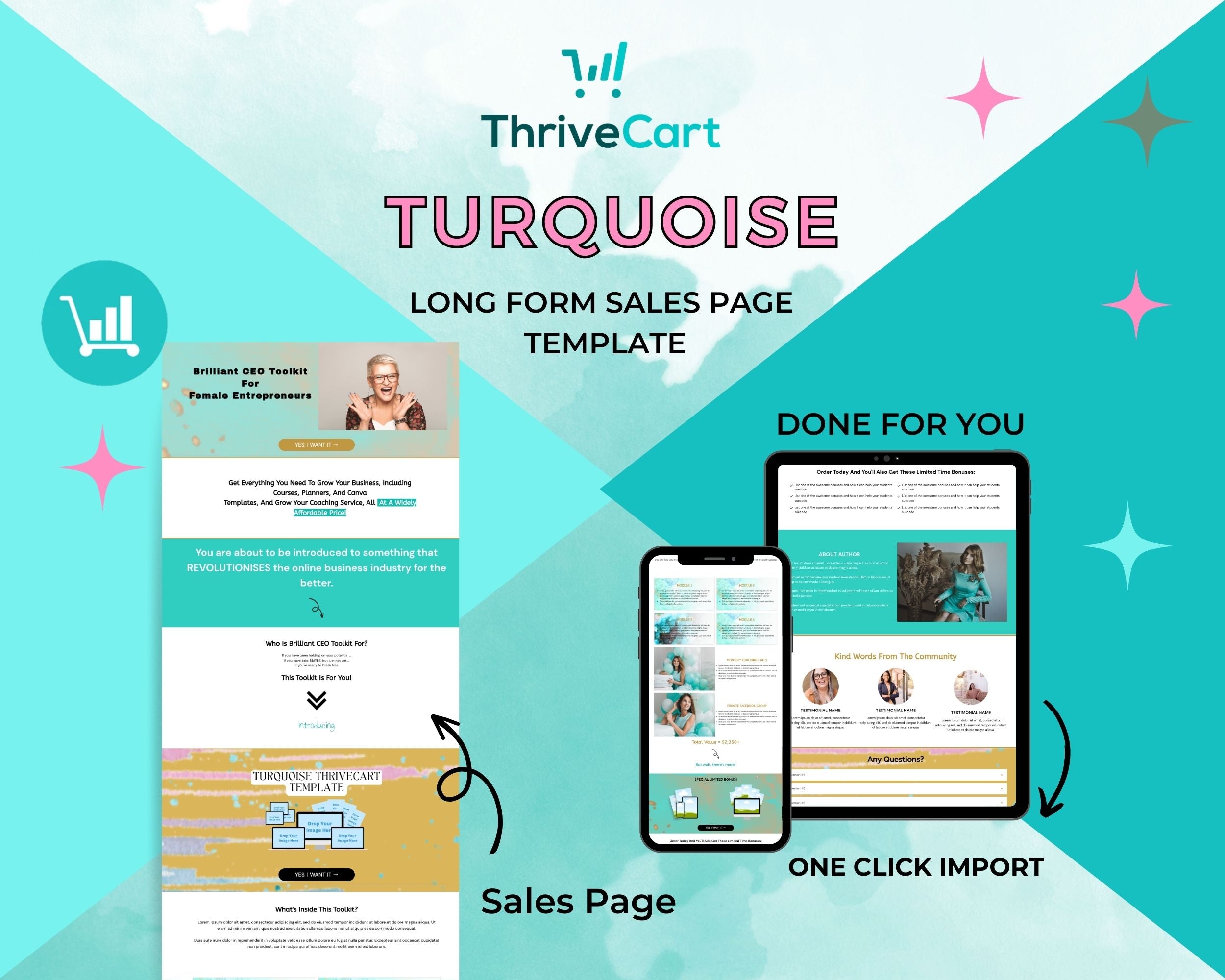 Turquoise Sales Page Template in Thrivecart