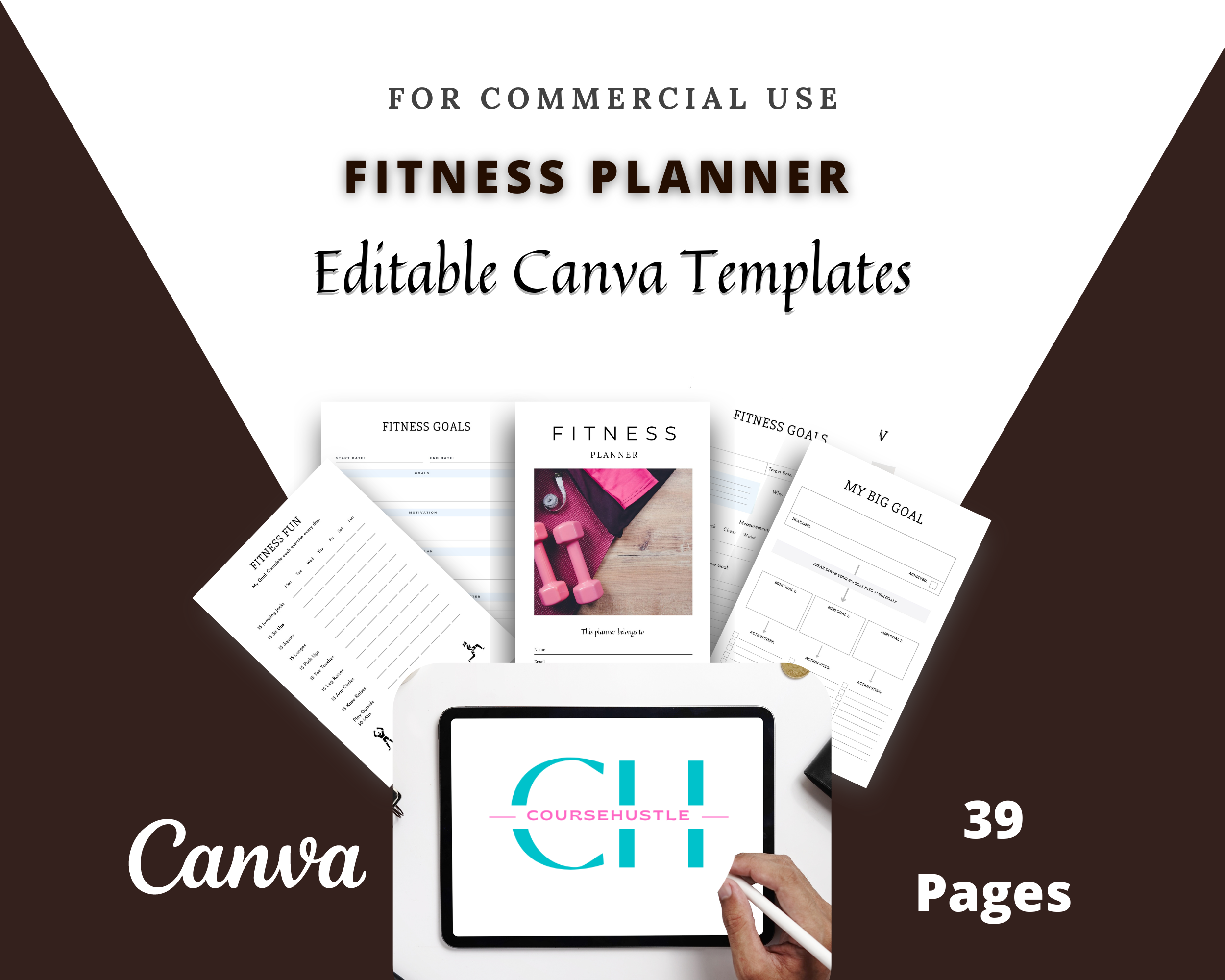 Editable Fitness Planner in Canva | Commercial Use