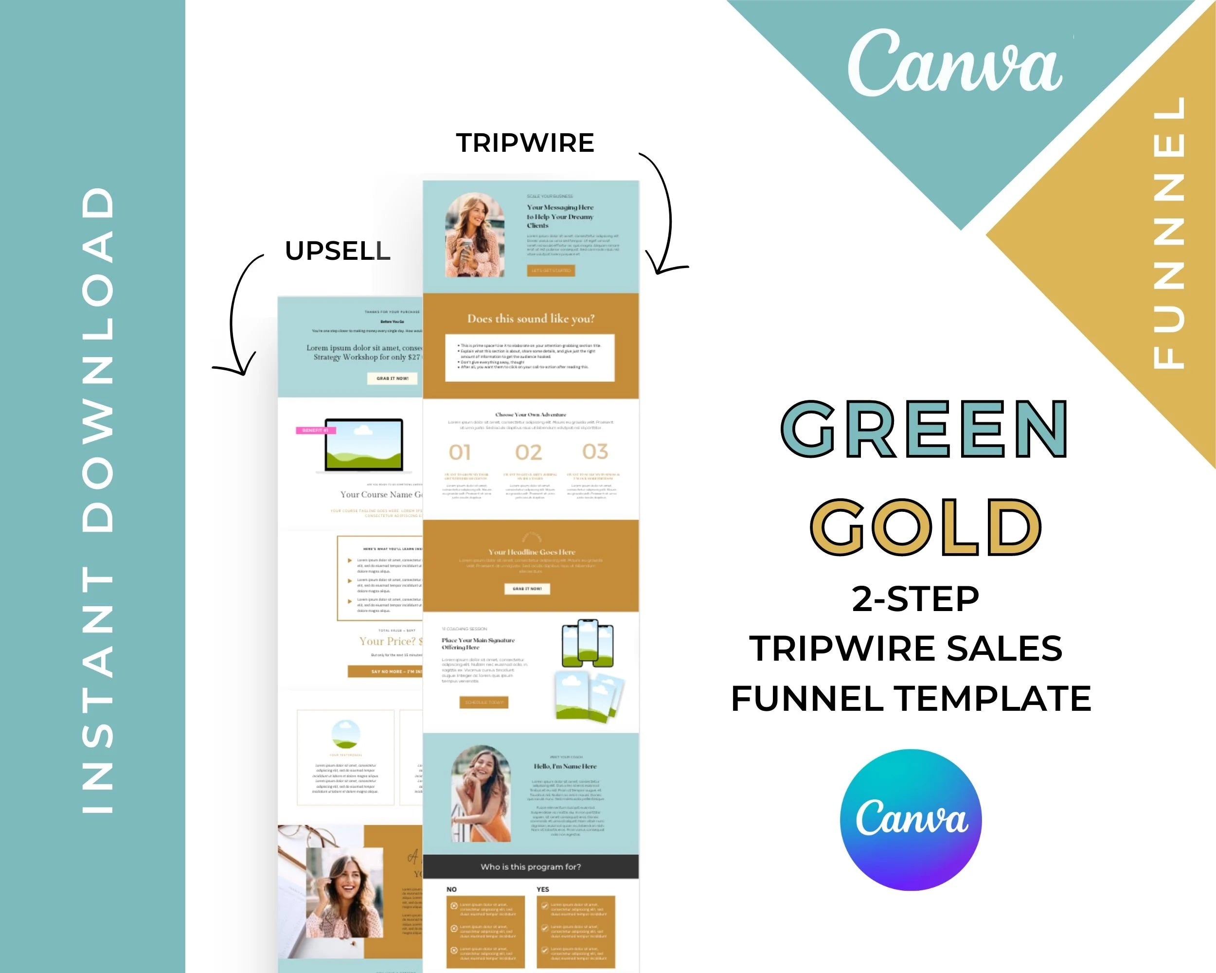 Green and Gold 2-Step Tripwire Sales Funnel in Canva