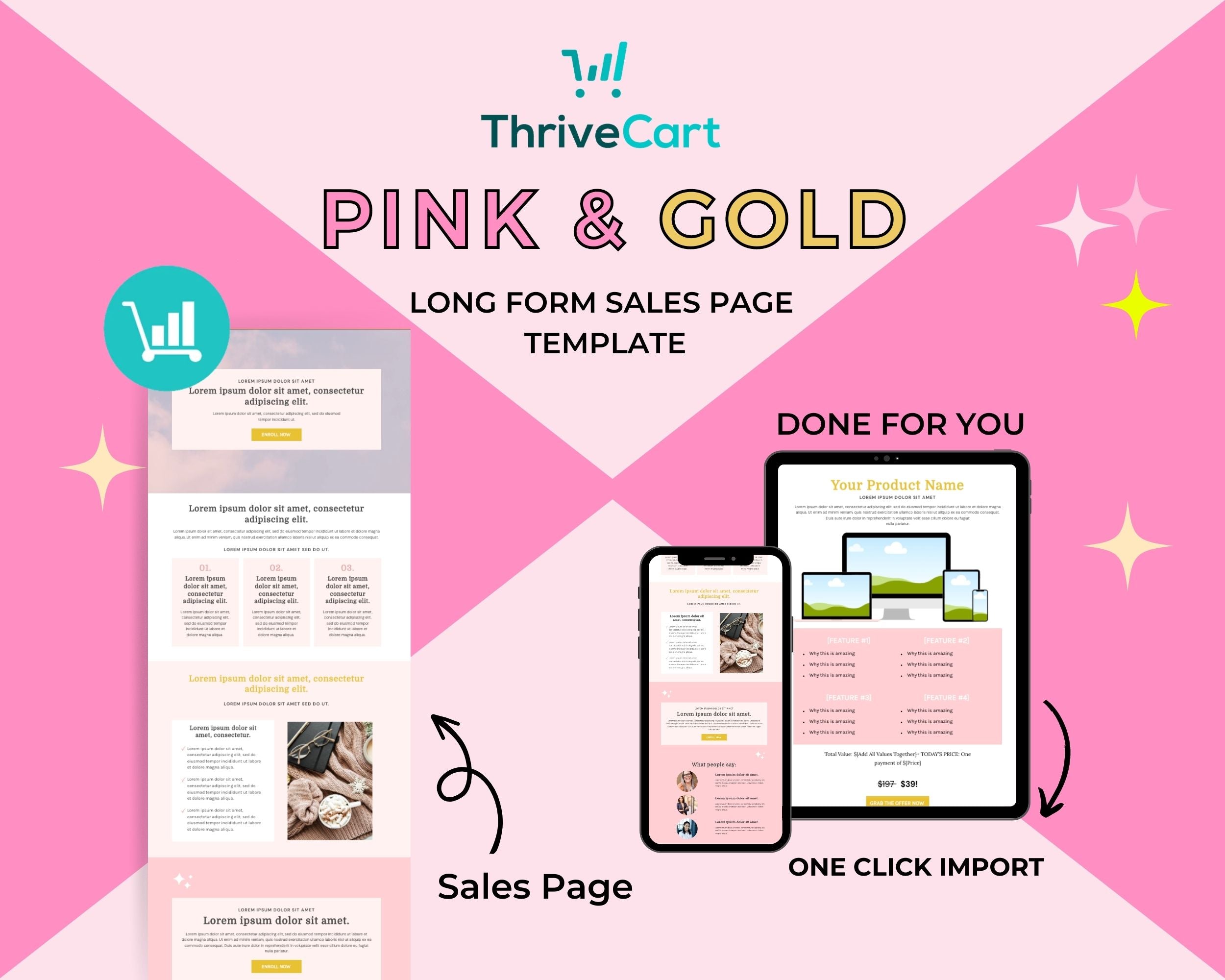 Pink and Gold Sales Page Template in ThriveCart