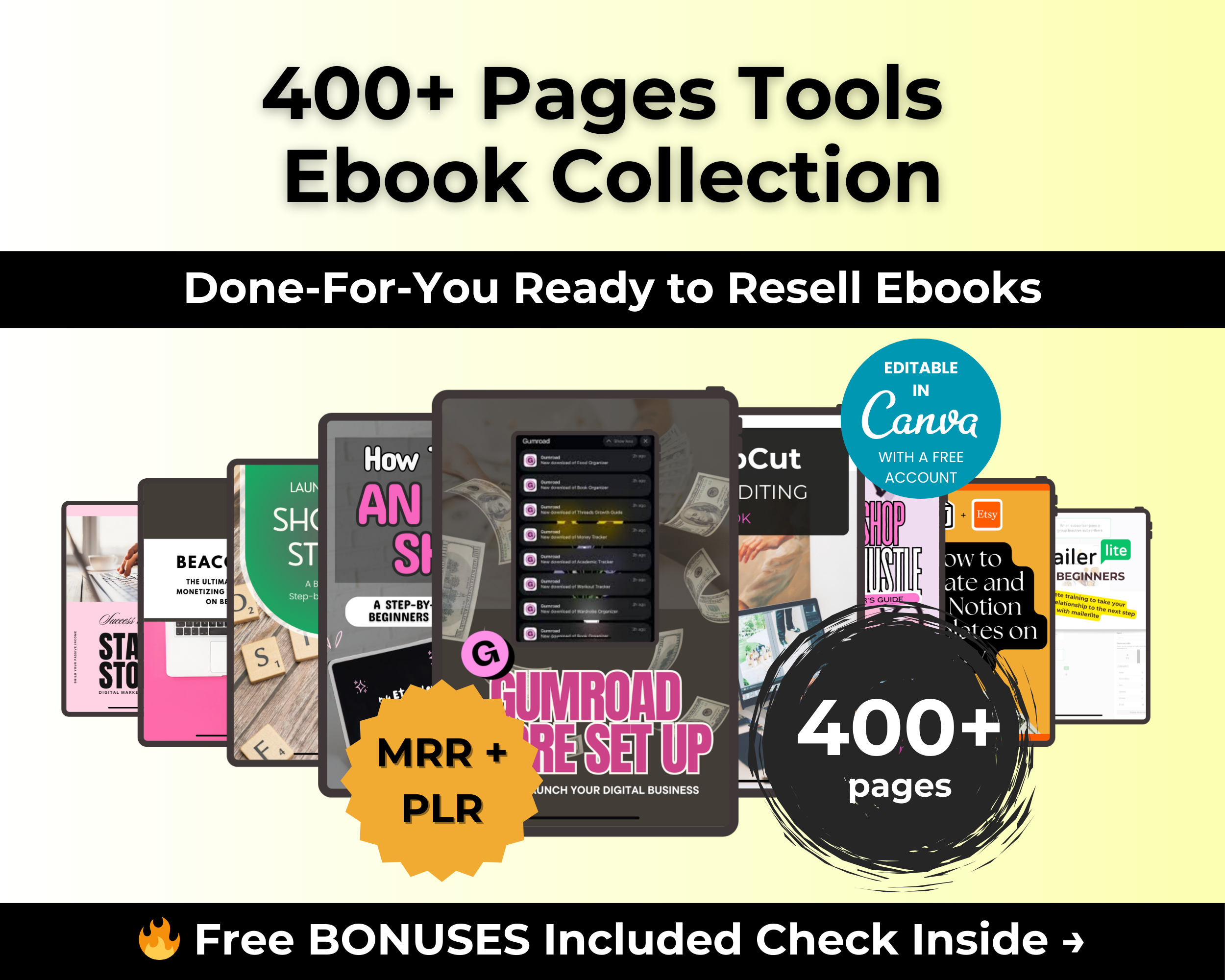 Selling Tools Bundle of 11 Editable Ebooks in Canva with PLR Rights