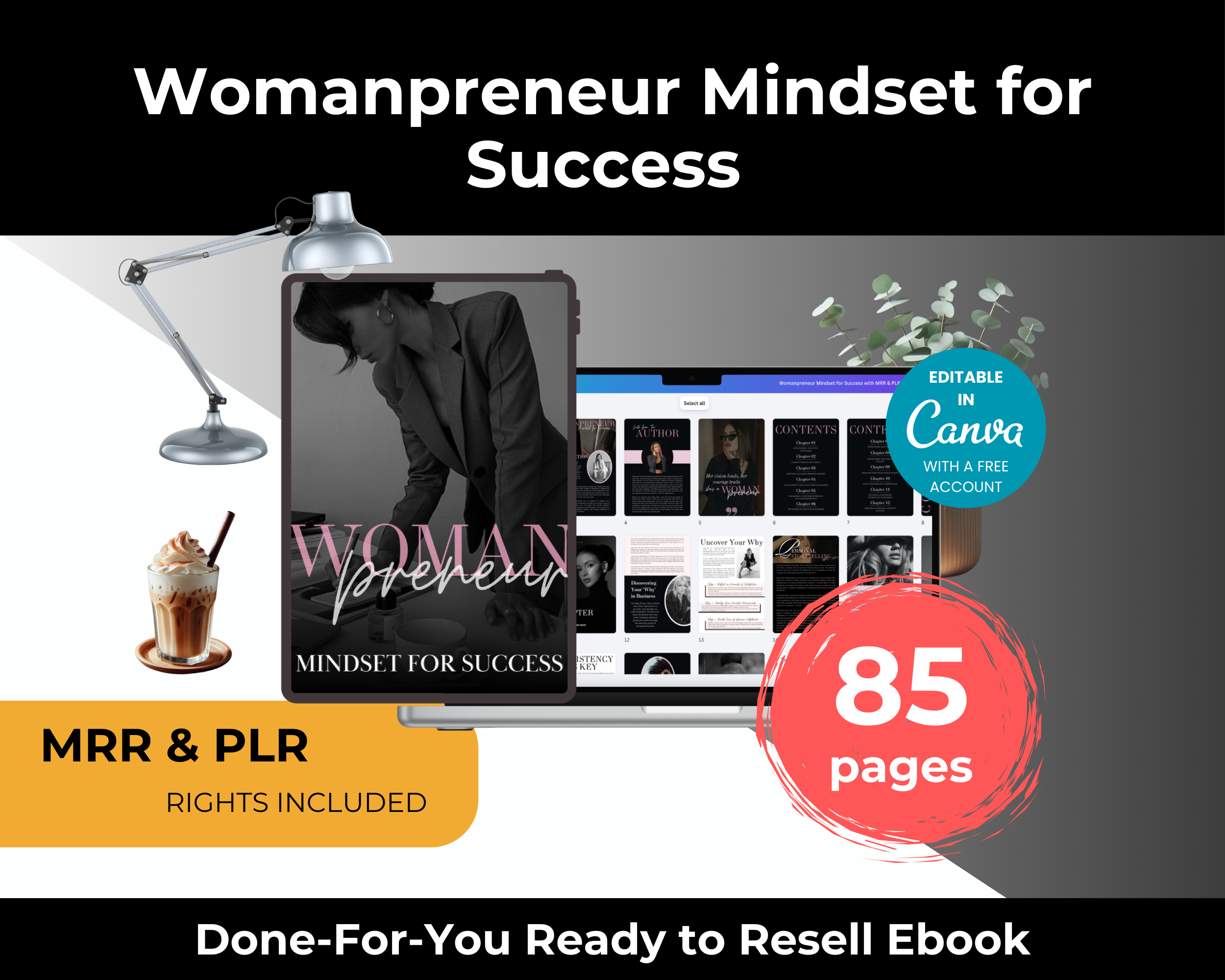 Womanpreneur Mindset eBook: Resell Rights, Canva Editable (85 Pages)