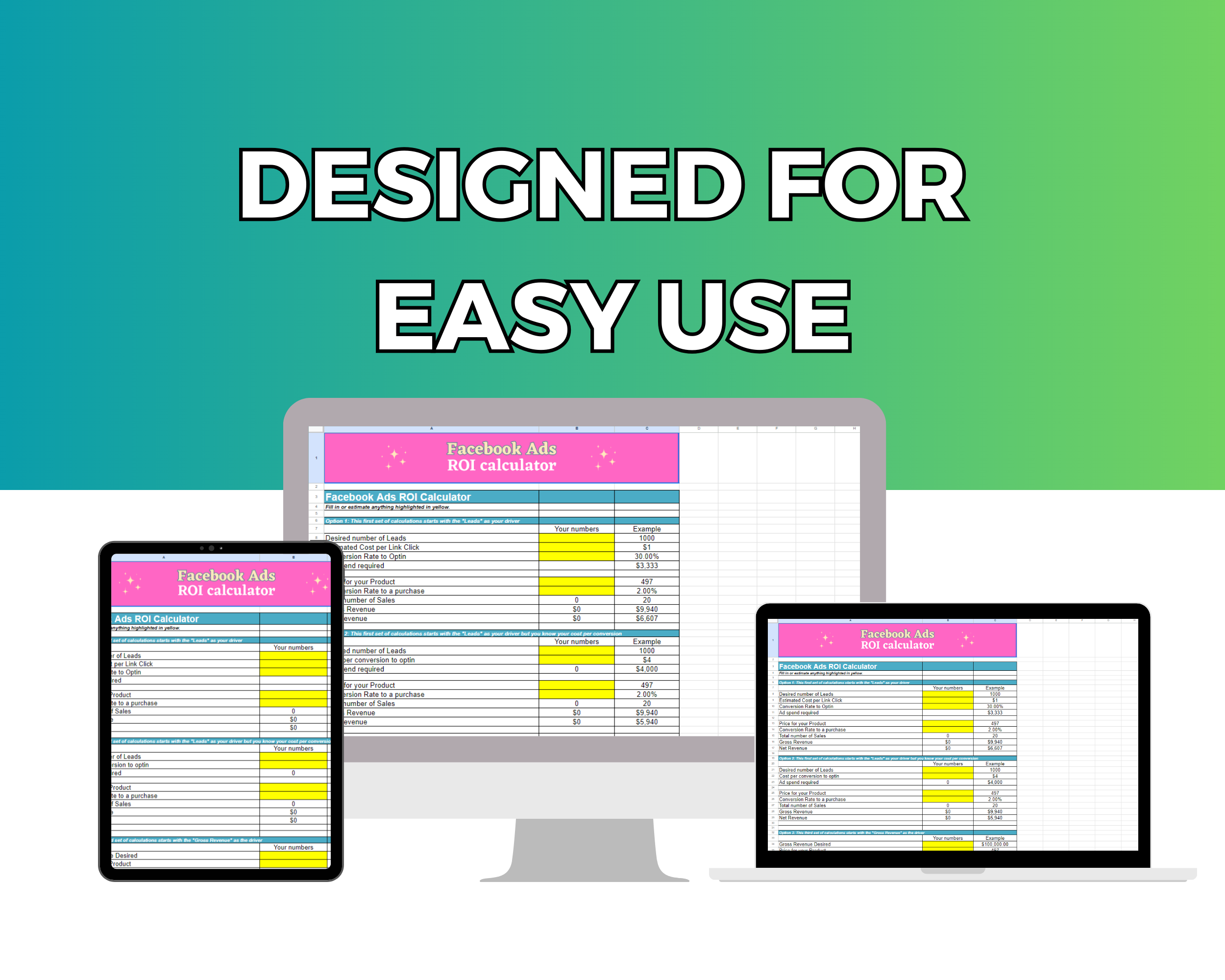 Facebook Advertising ROI Calculator  Google Spreadsheet | Simple Facebook Advertising ROI Calculator  Google Sheets