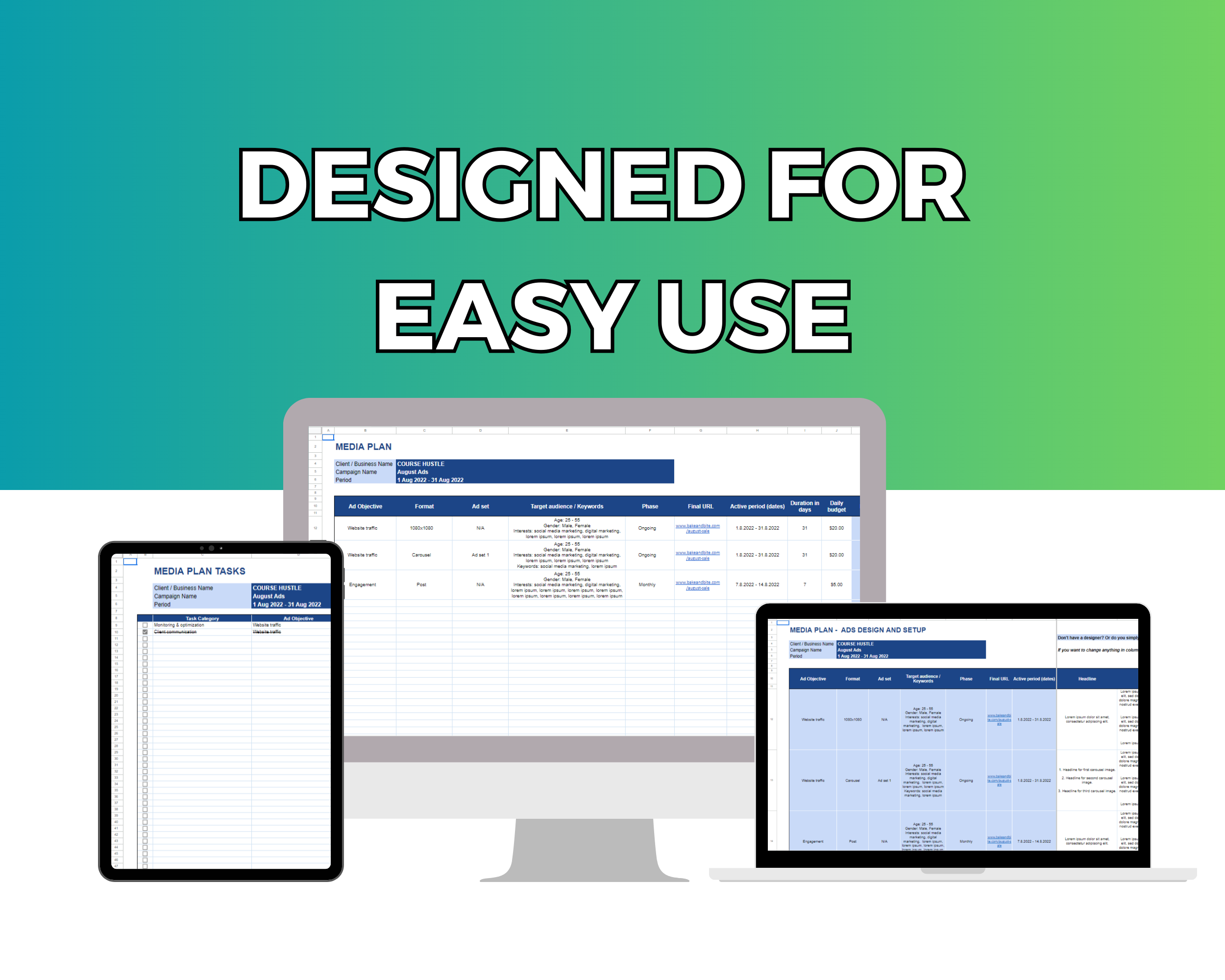 Facebook Ads Monthly Planner Google Spreadsheet | Simple Facebook Ads Google Sheets