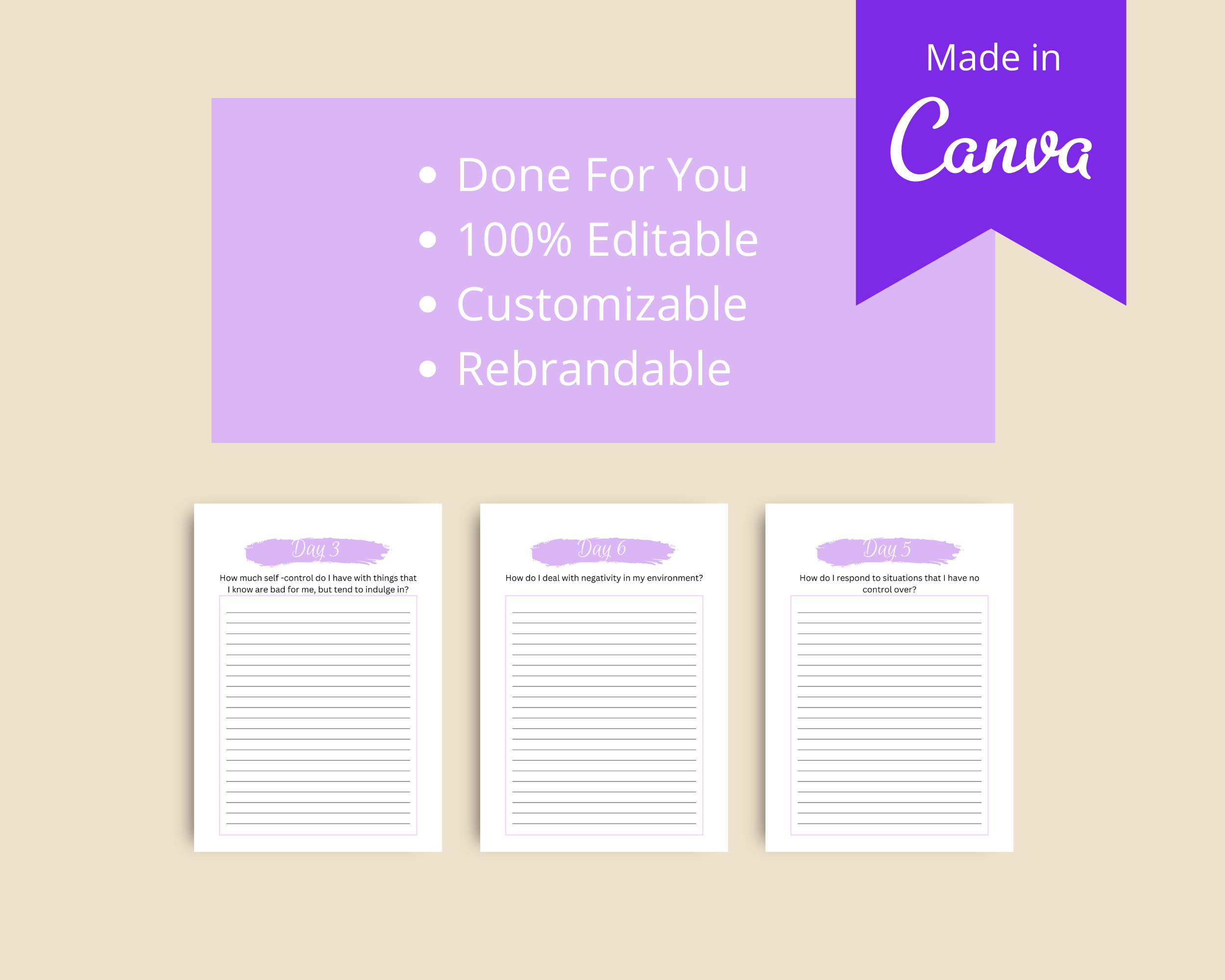 30-Day Self Awareness Challenge | Editable Canva Template A4 Size