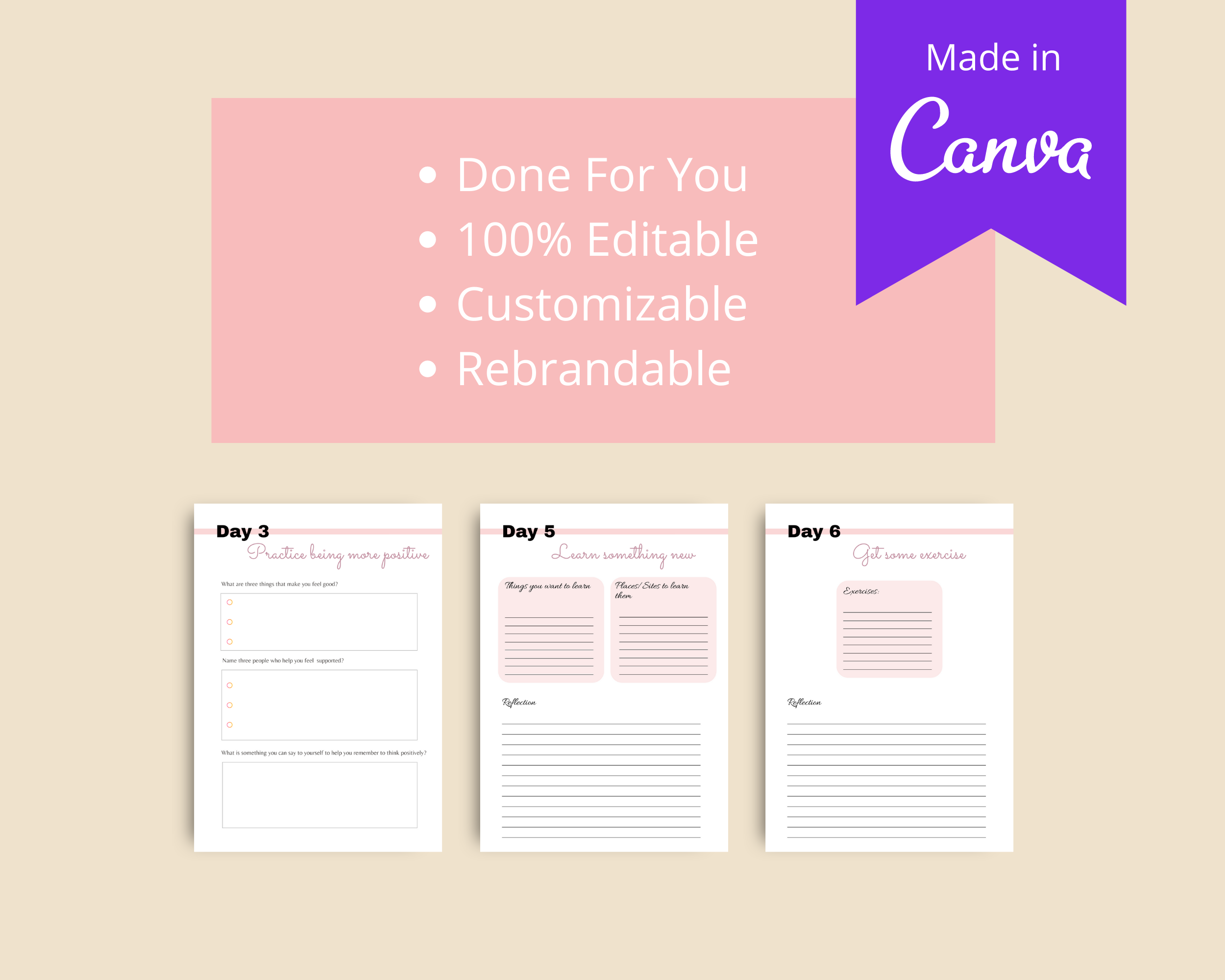 30-Day Personal Growth Challenge | Editable Canva Template A4 Size