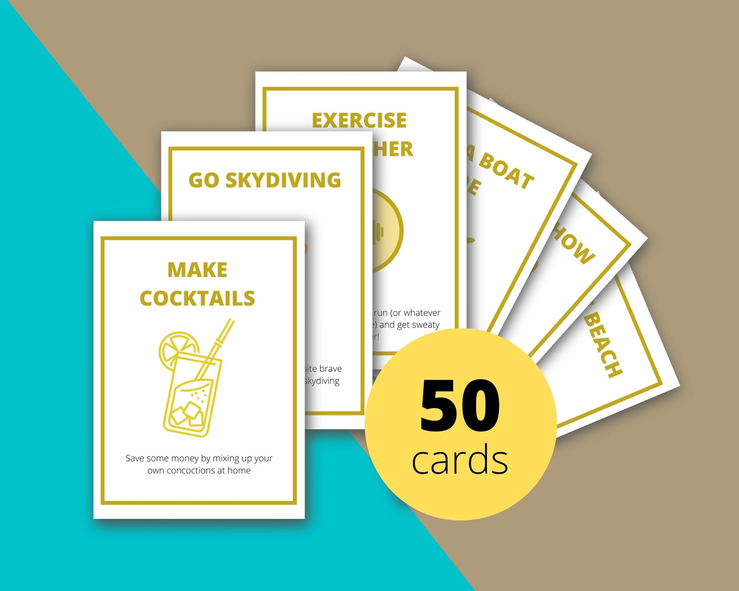 50 Date Night Ideas Cards | Canva Inspirational Cards | Commercial Use