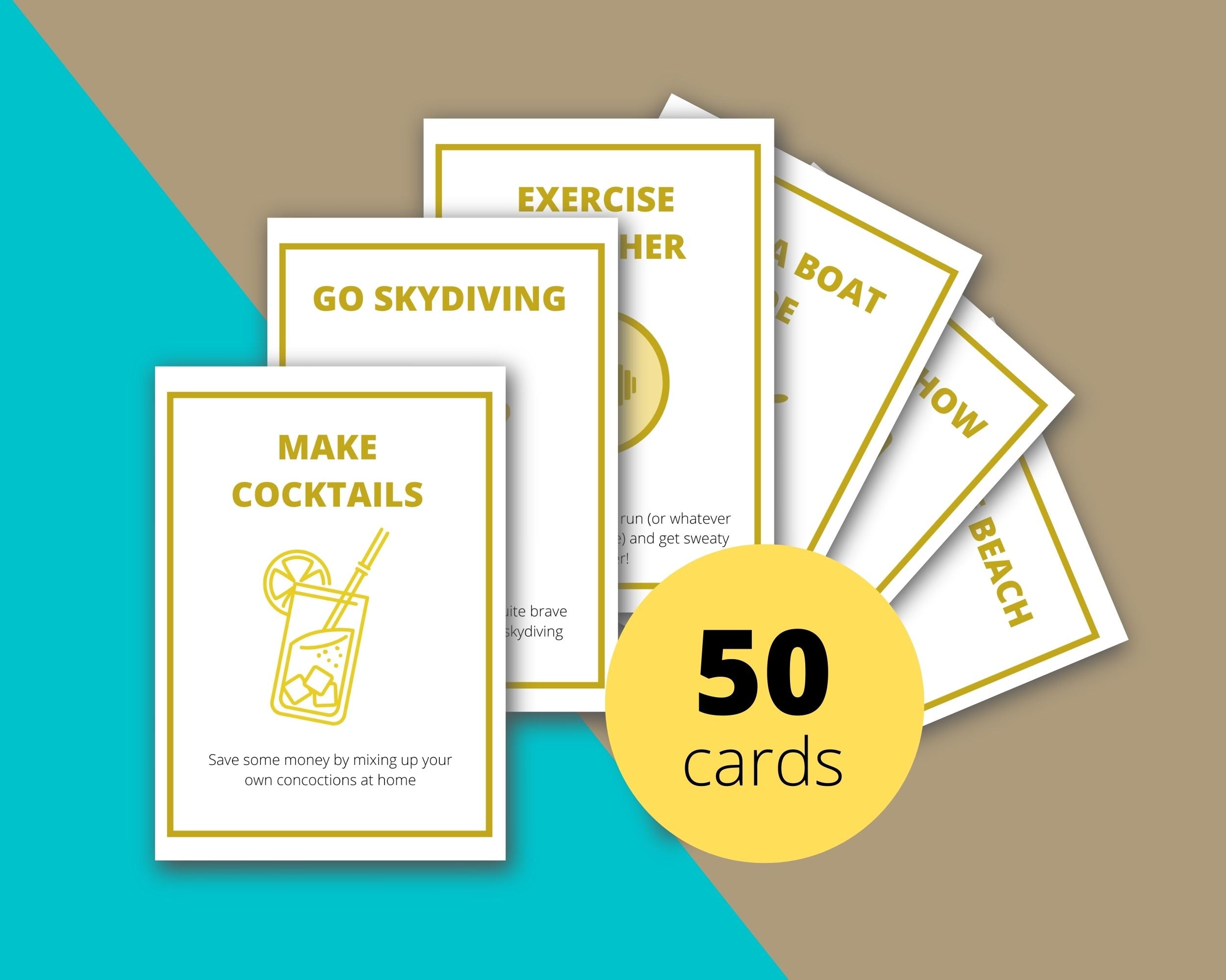 50 Date Night Ideas Cards | Canva Inspirational Cards | Commercial Use