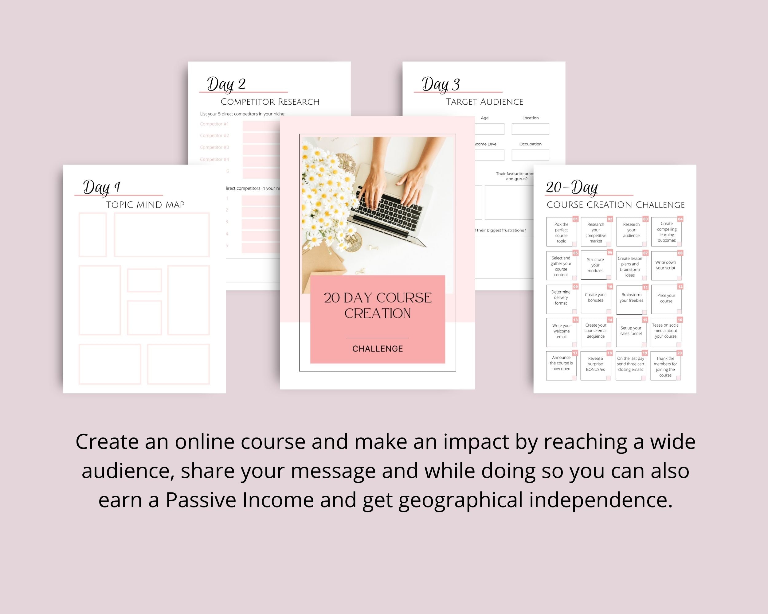 20 Day Course Creation Challenge | Course Launch Planner | Editable Canva Template A4 Size