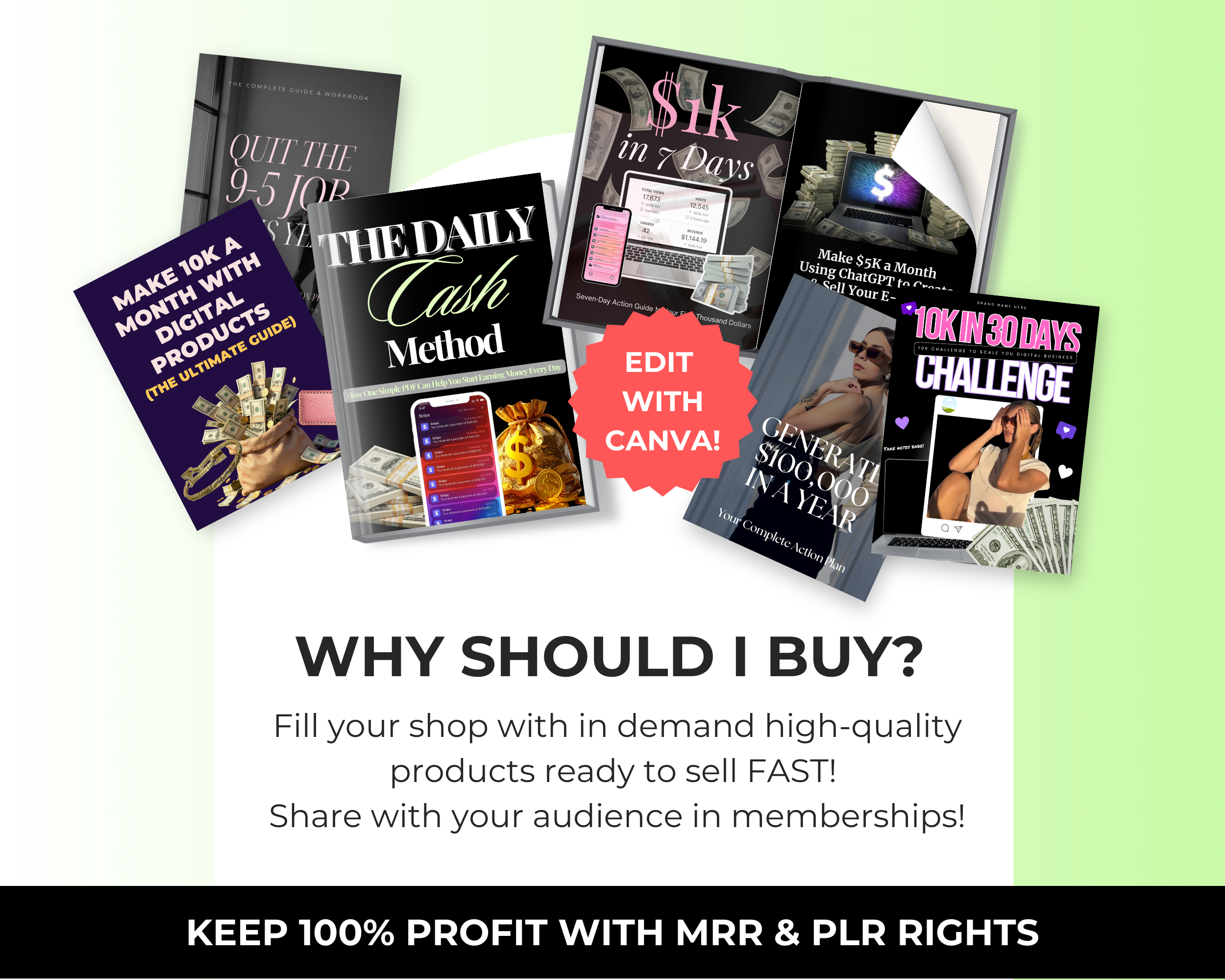 Daily Sales Bundle of 7 Editable Ebooks in Canva with PLR Rights