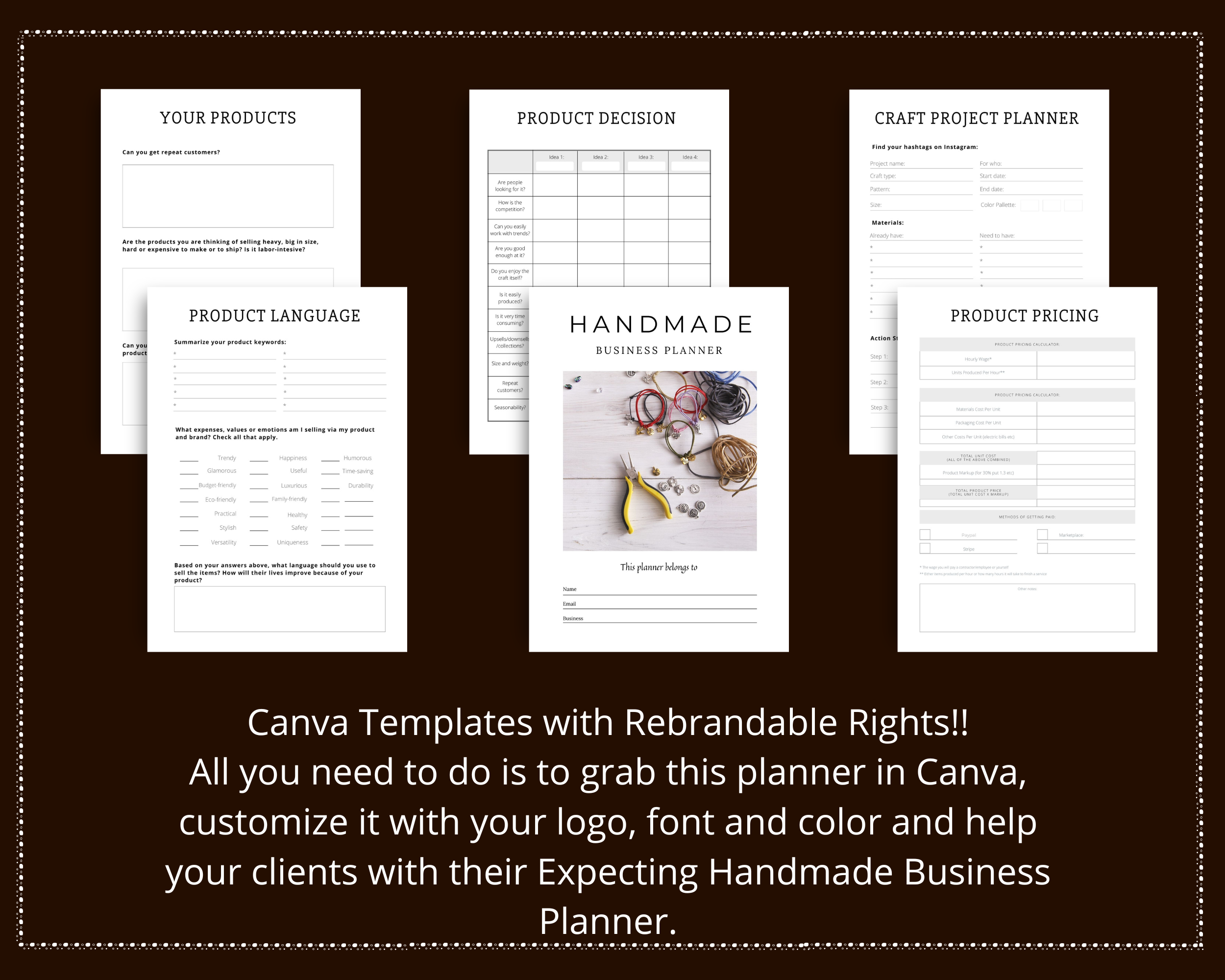 Editable Handmade Craft Planner Templates in Canva | Commercial Use