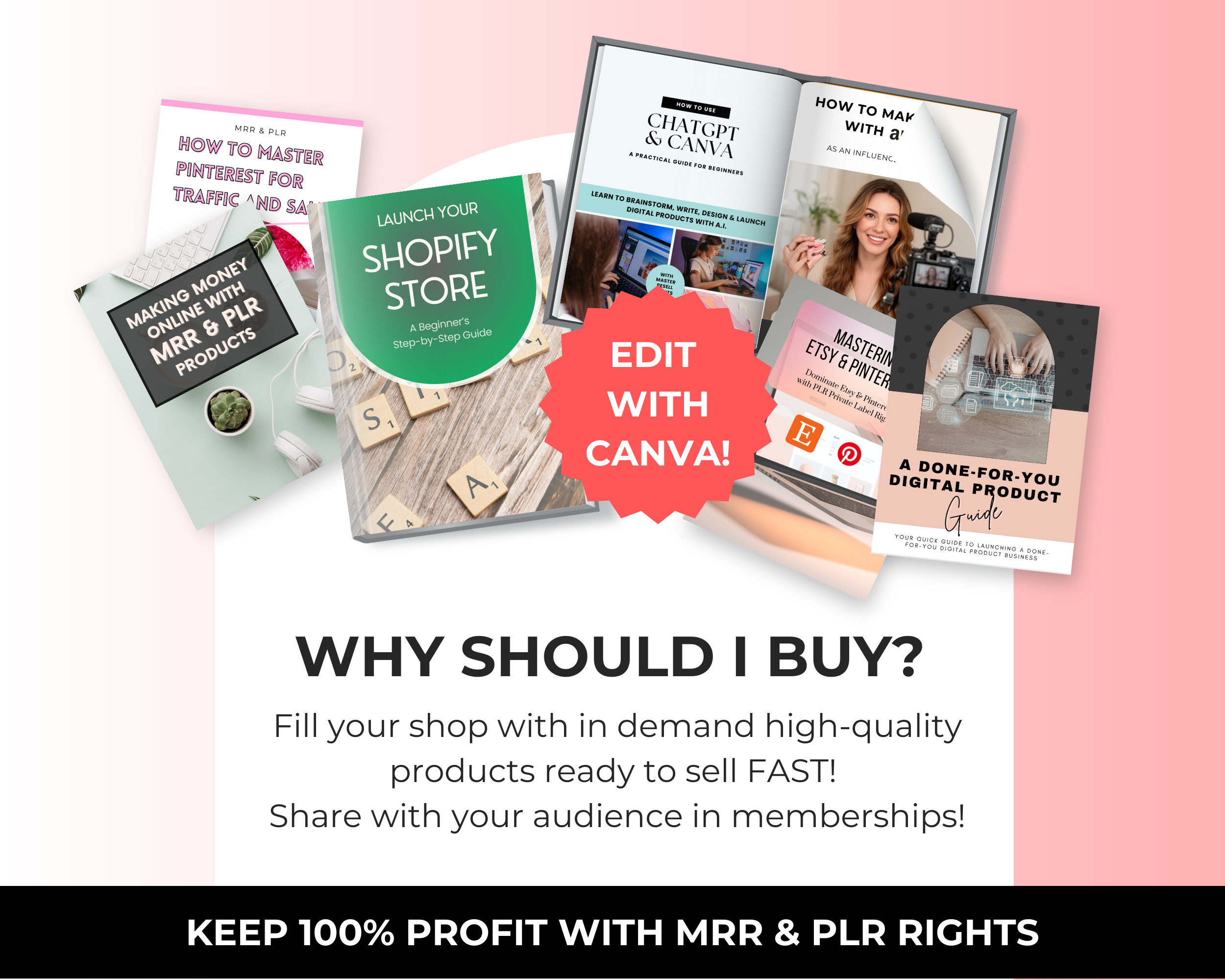 Digital Products Income Bundle of 7 Editable Ebooks in Canva with PLR Rights