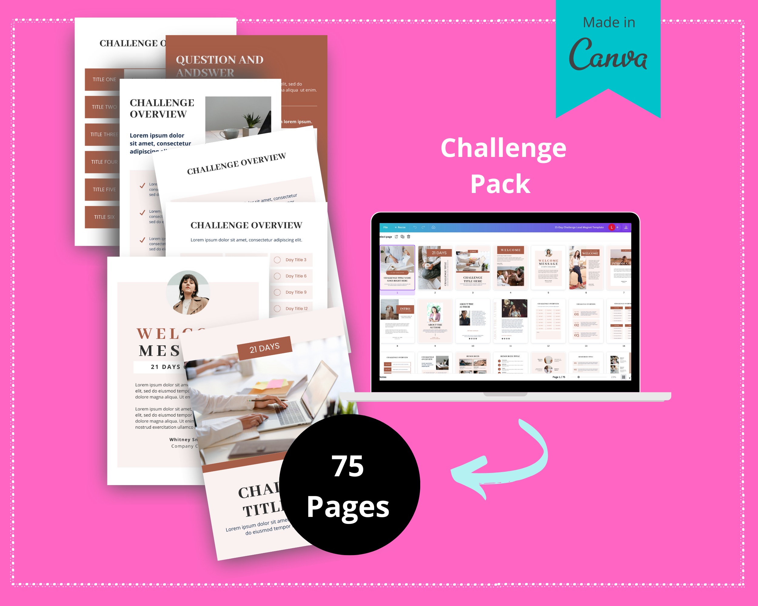 21-Day Challenge Pack in Canva | Irresistible Online Challenge | Email Sequences | Canva Sales Pages