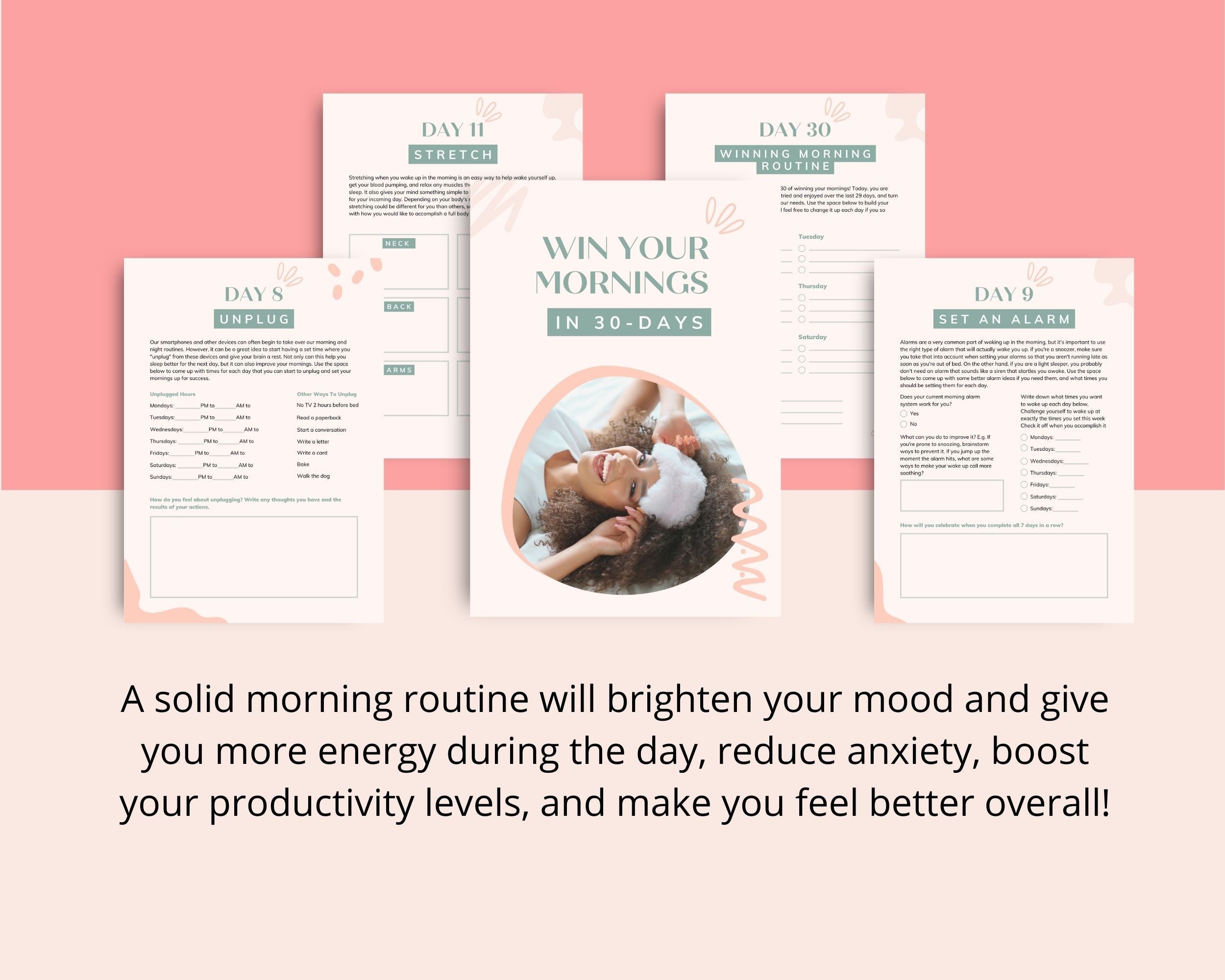 30-Day Win Your Mornings Challenge | Editable Canva Template A4 Size