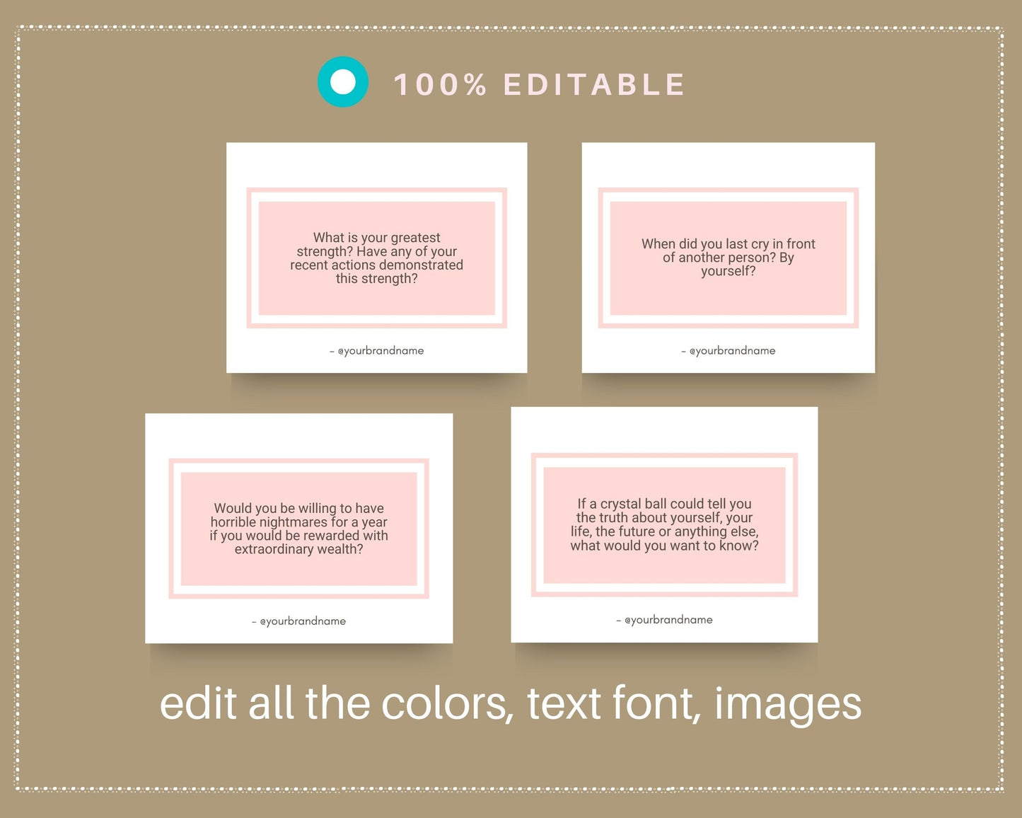 52 Know Yourself Self Exploration Cards | Canva Inspirational Cards | Commercial Use