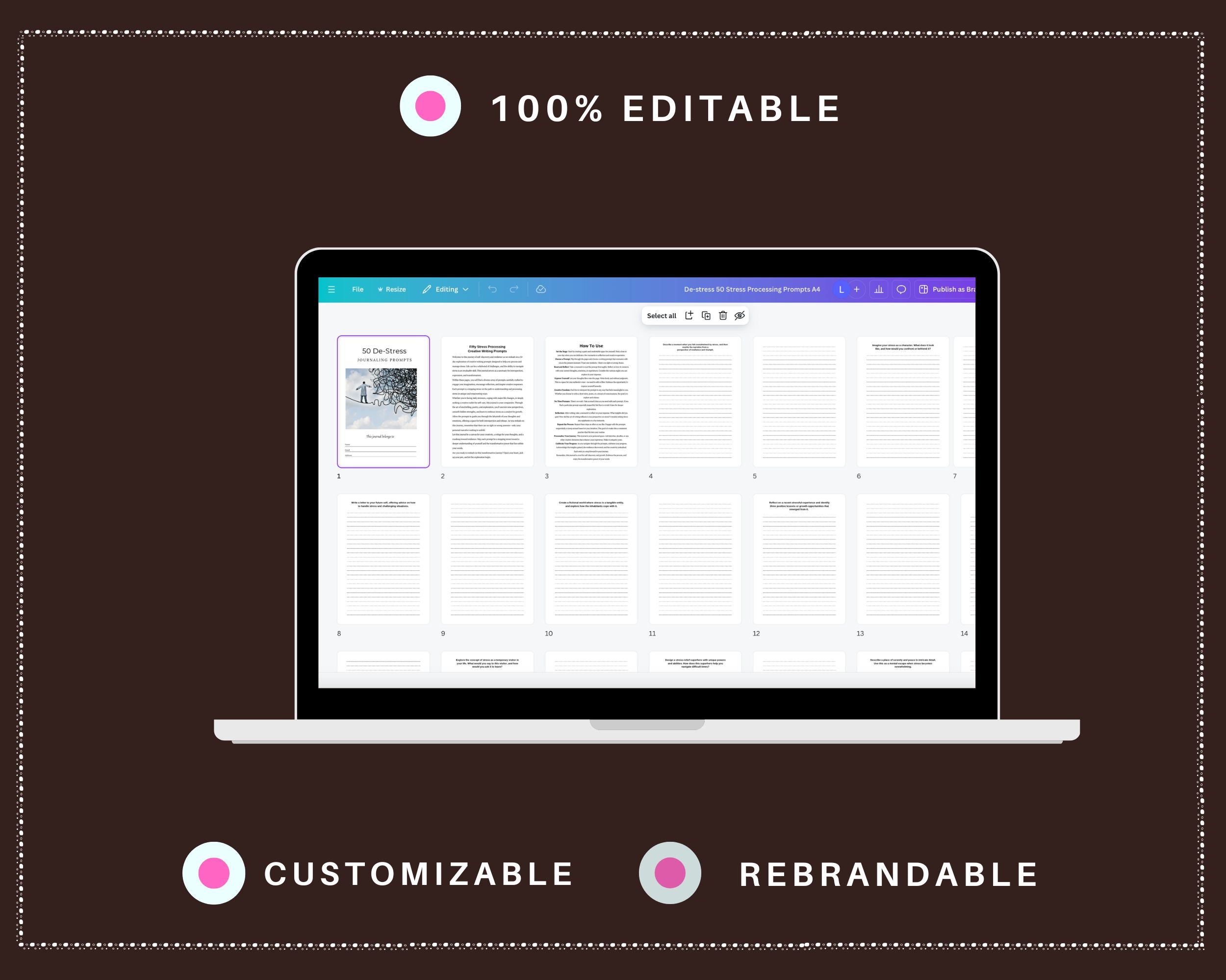 De-Stress Journaling Prompts in Canva | Canva Template Pack | Commercial Use