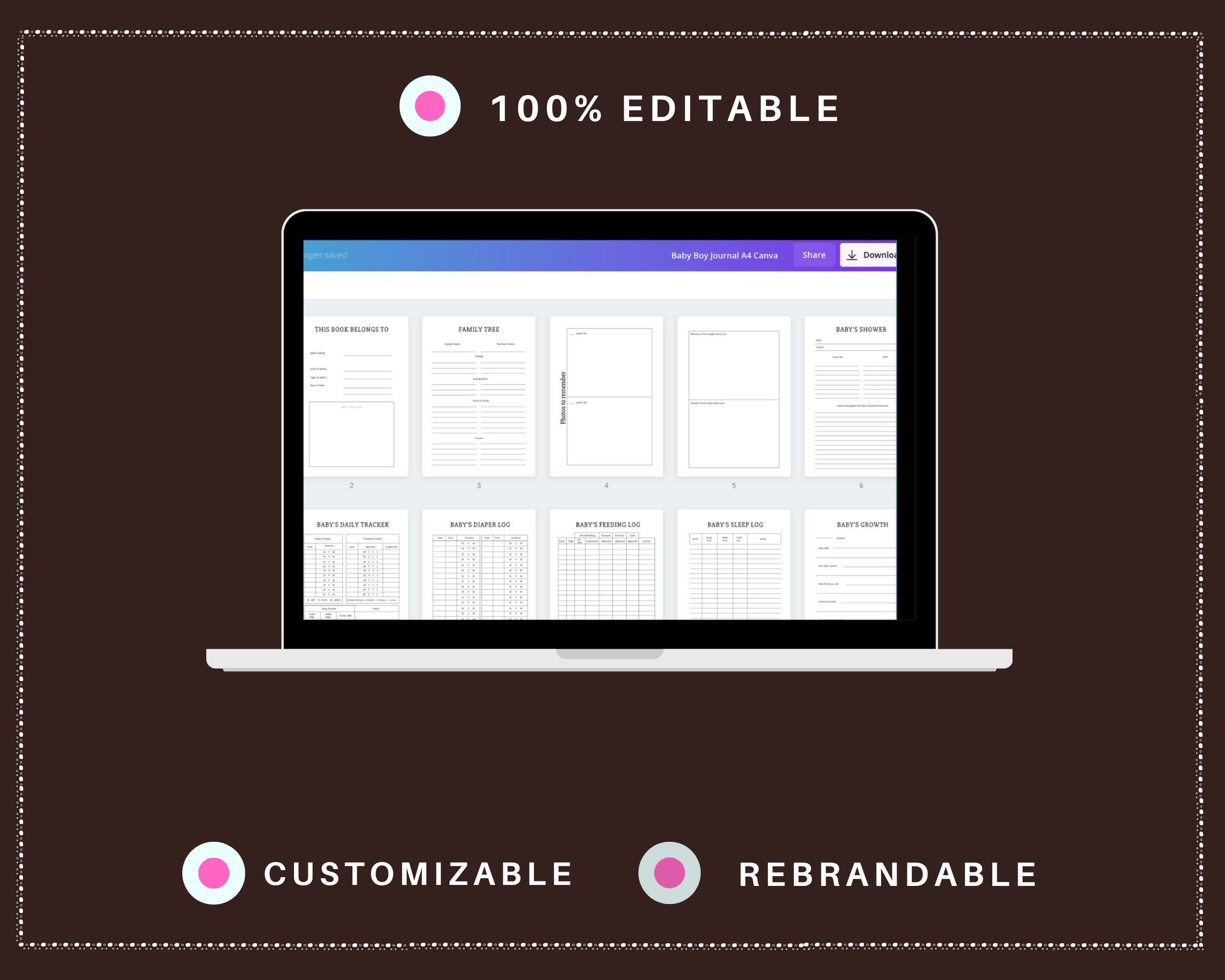 Editable New Born Baby Planner Templates in Canva | Commercial Use