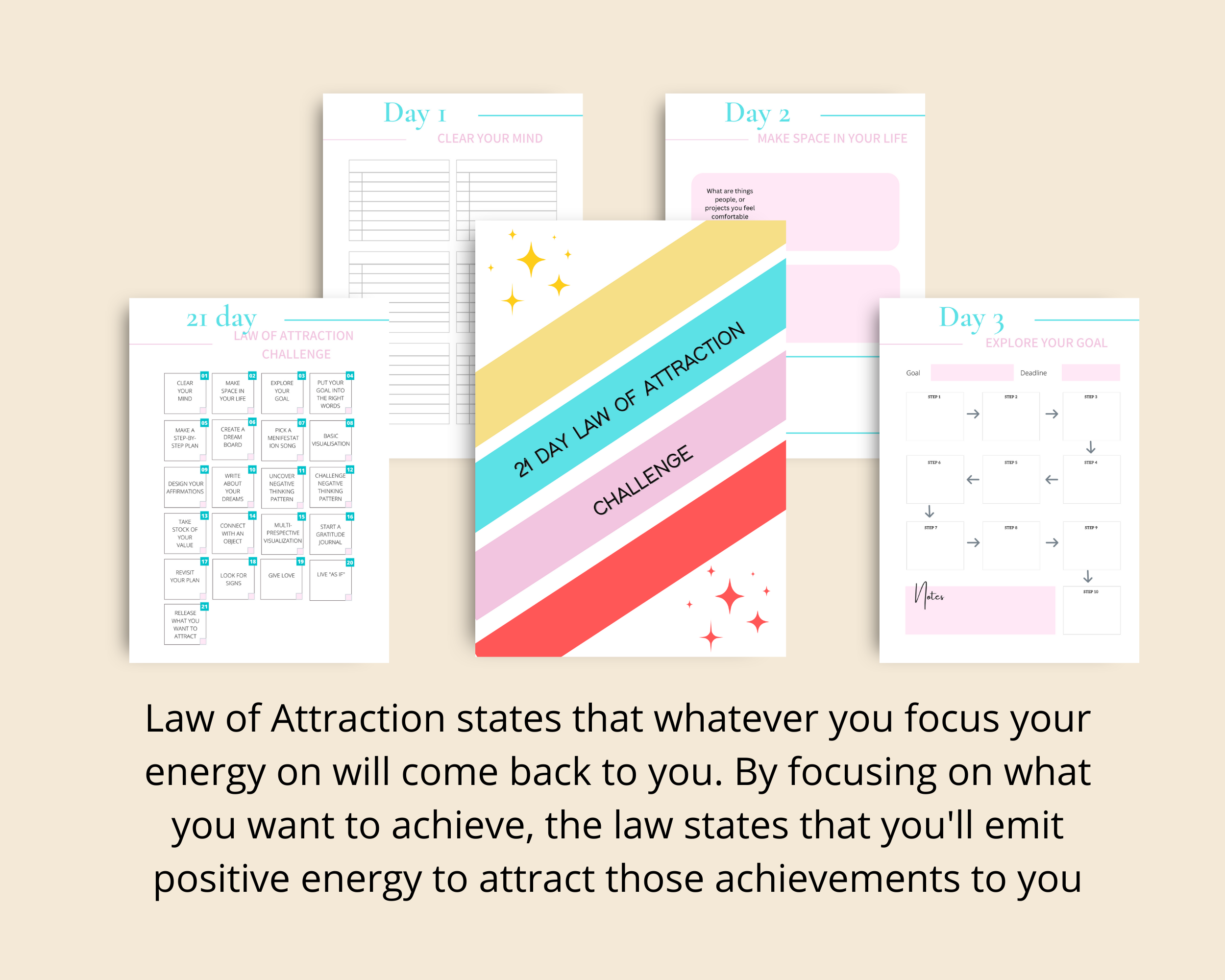 21-Day Law Of Attraction Challenge | Editable Canva Template A4 Size