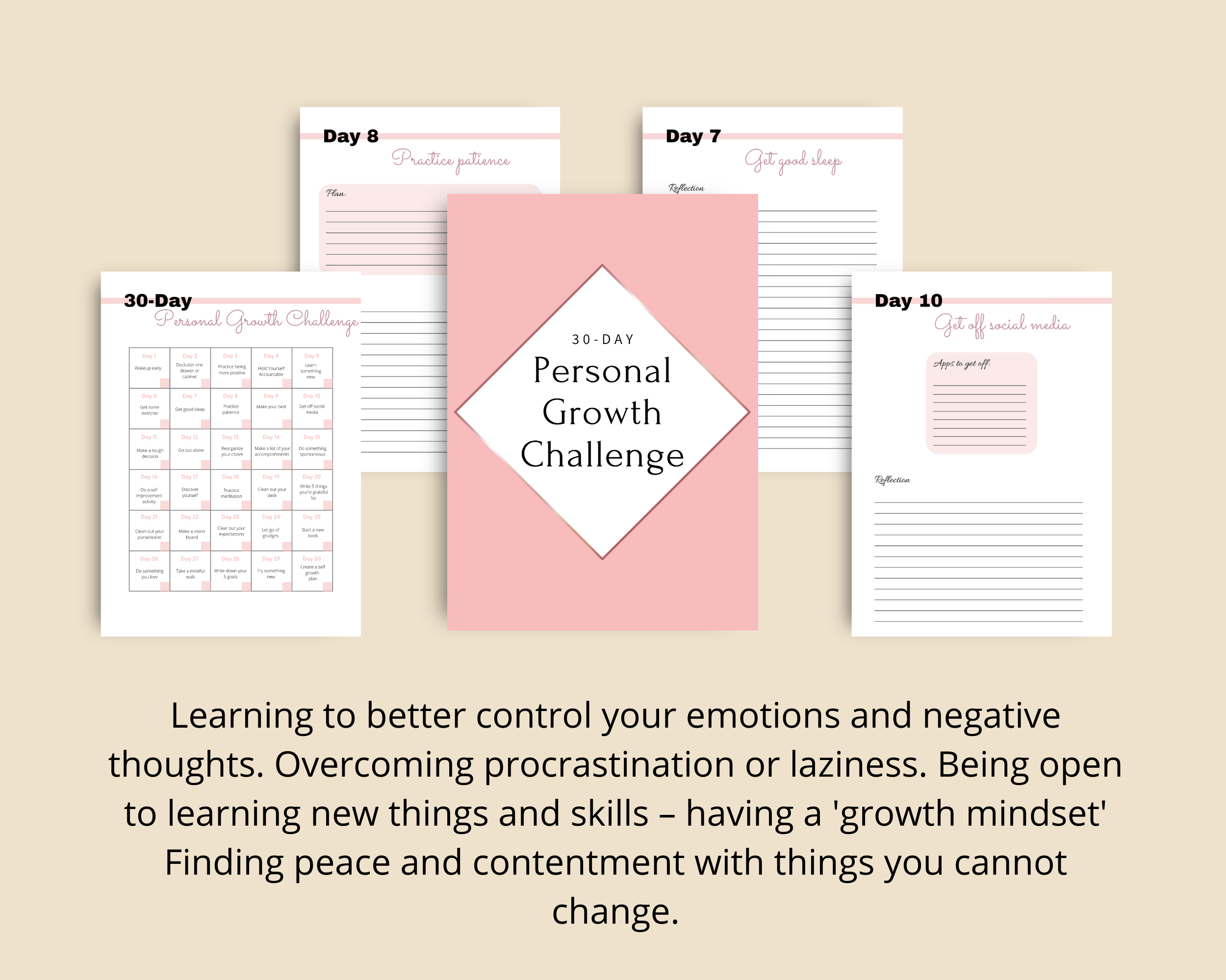 30-Day Personal Growth Challenge | Editable Canva Template A4 Size