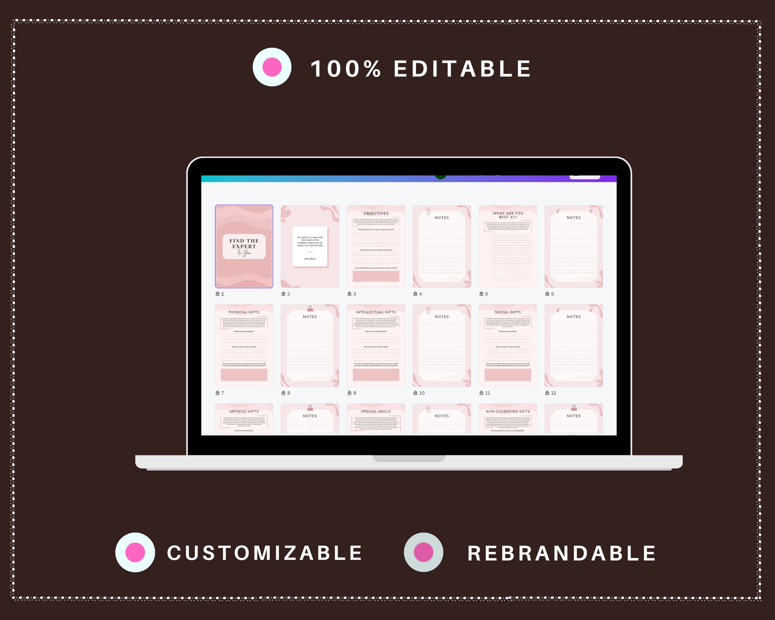 Editable Becoming Expert Planner Templates in Canva | Canva Template Pack | Expert in Narrow Field | Commercial Use