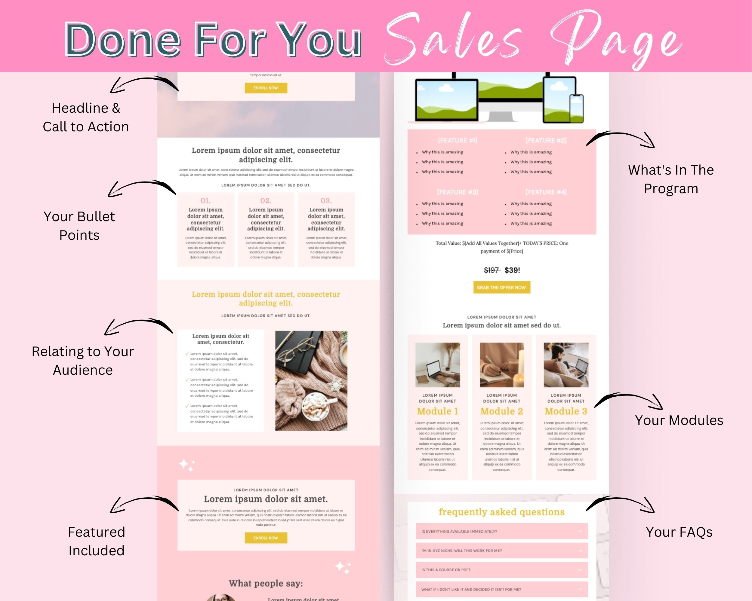 Pink and Gold Sales Page Template in ThriveCart