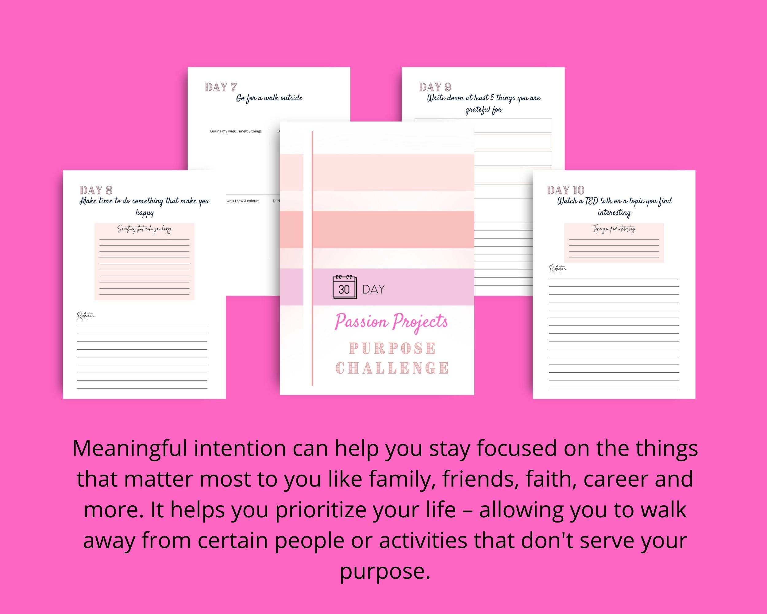 30-Day Passion Projects Purpose Challenge | Editable Canva Template A4 Size