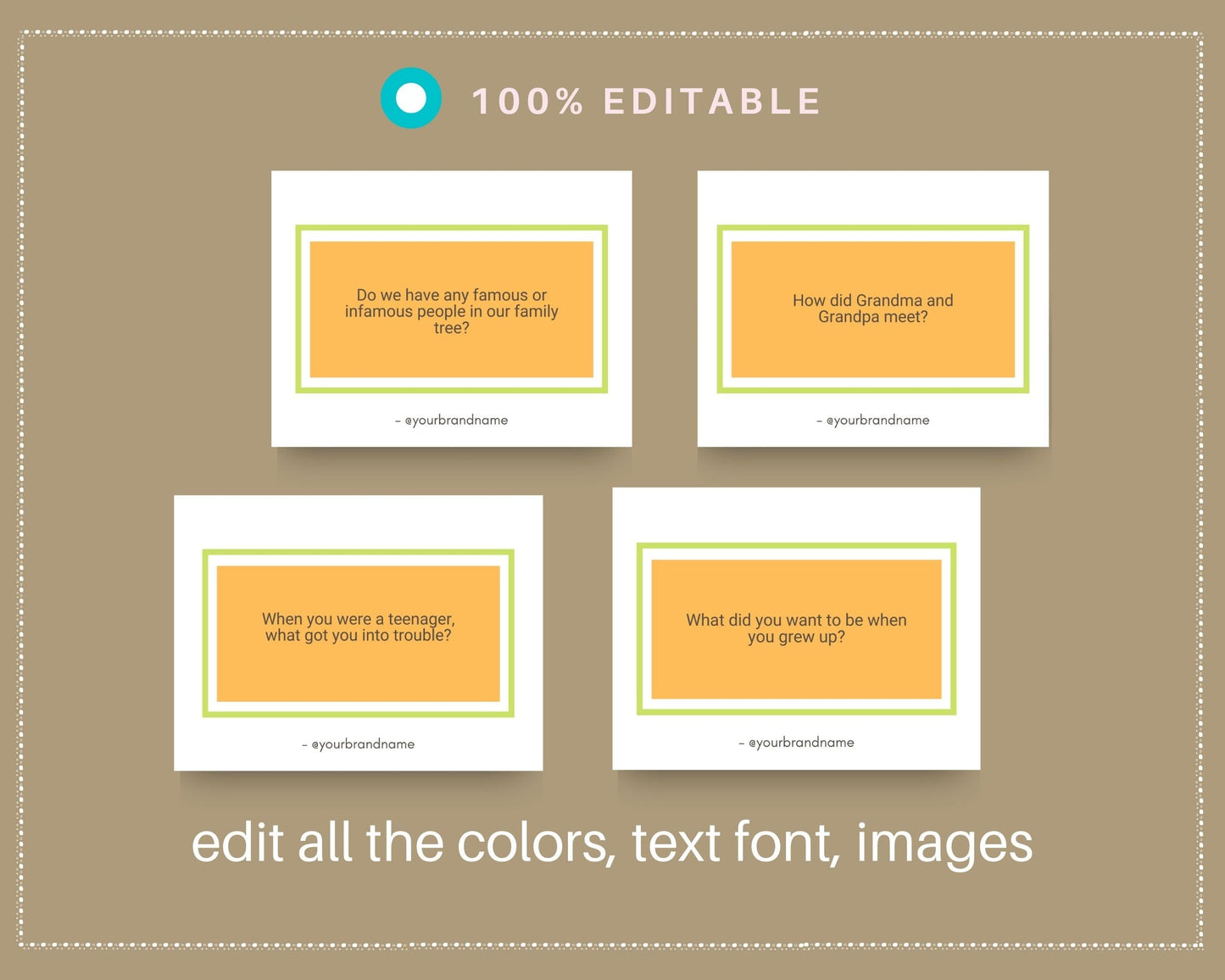 44 Questions Family Edition Cards | Canva Inspirational Cards | Commercial Use