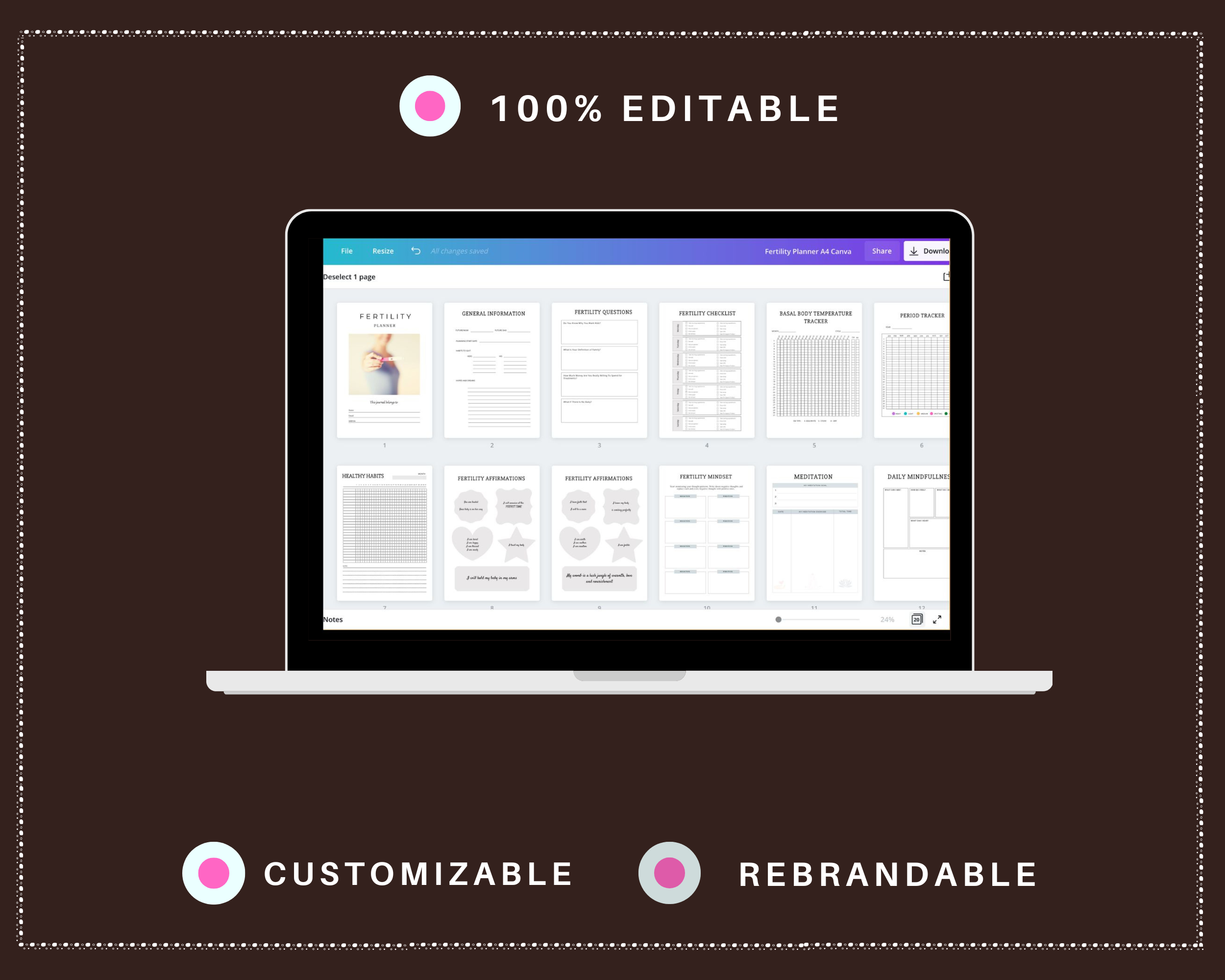 Editable Fertility Planner Templates in Canva | Commercial Use