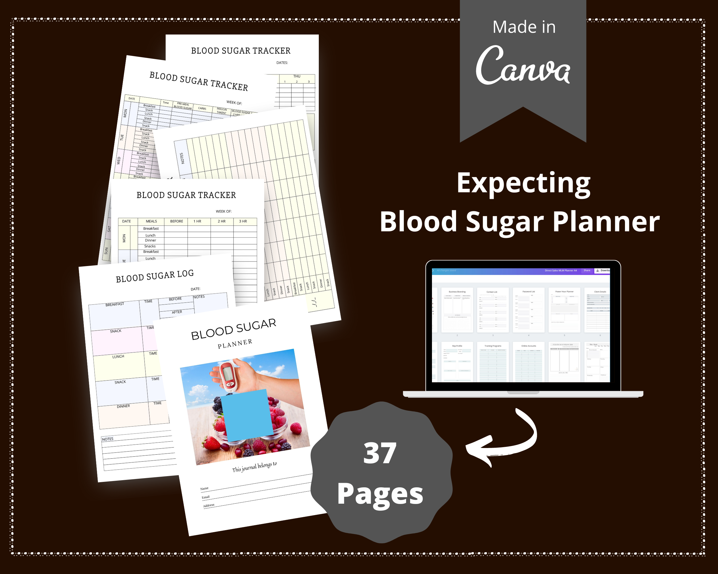 Blood Sugar Planner | Canva Template Pack | Blood Sugar Journal Template | Commercial Use