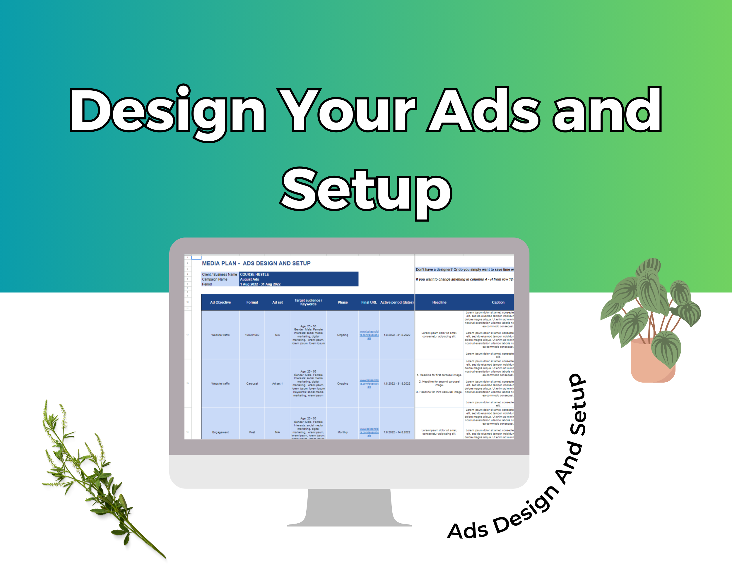 Facebook Ads Monthly Planner Google Spreadsheet | Simple Facebook Ads Google Sheets