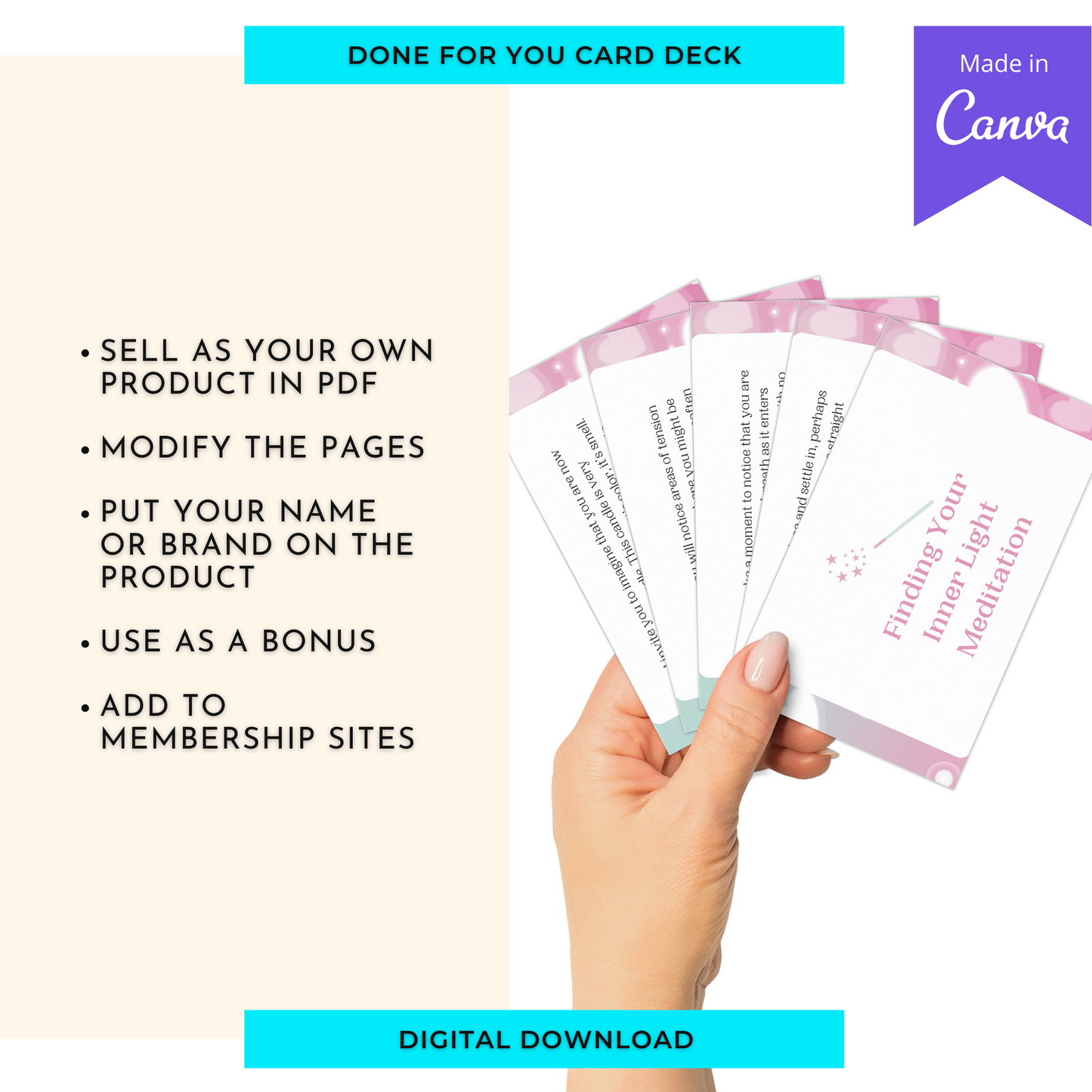 Finding Inner Light Meditation Card Deck | Editable 10 Card Deck in Canva | Commercial Use