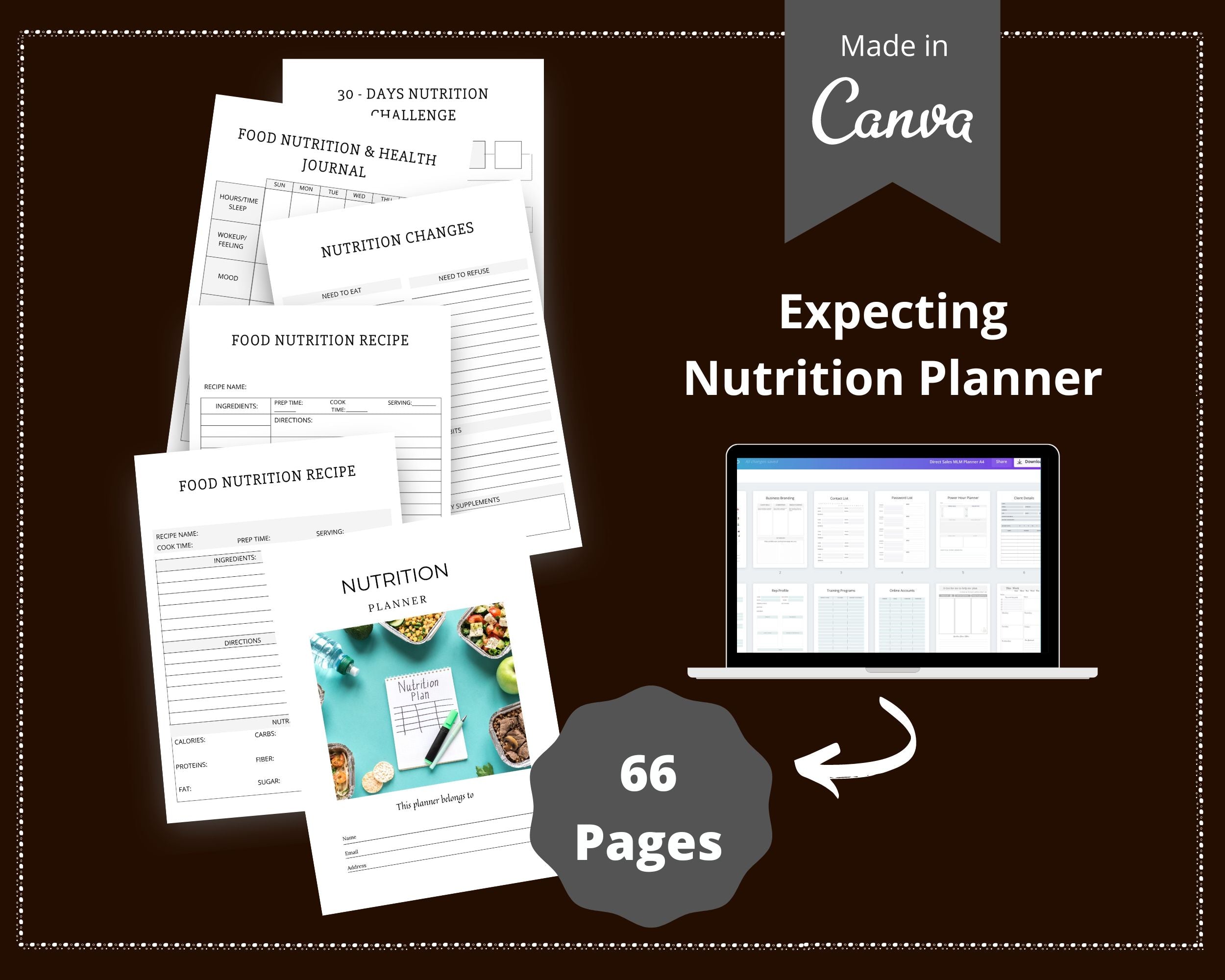 Nutrition Planner in Canva | Canva Template Pack | Nutrition Journal Template | Commercial Use