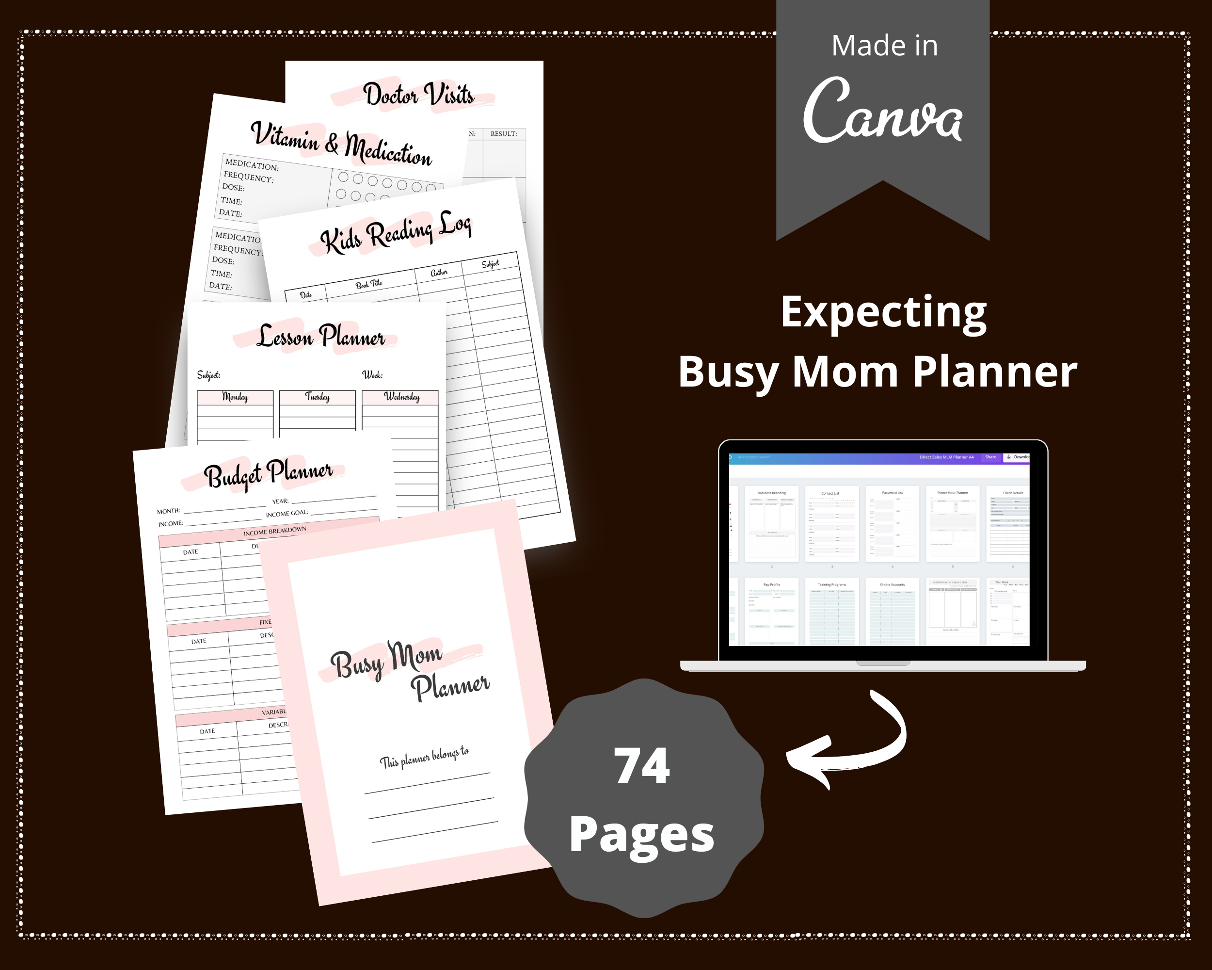 Editable Busy Mom Planner in Canva | Canva Template Pack | Commercial Use