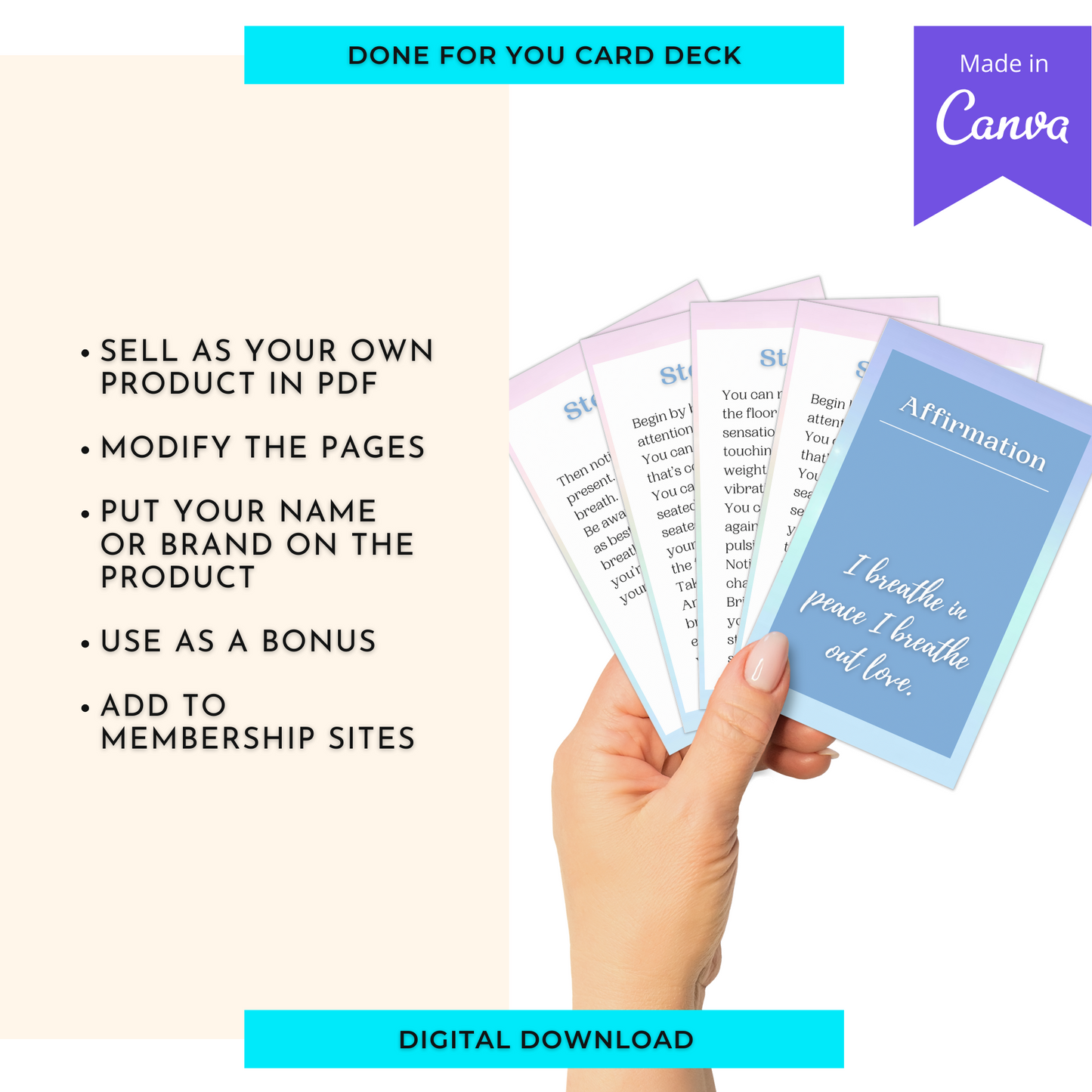 3 Minute Body Scan Meditation Card Deck | Editable 7 Card Deck in Canva | Commercial Use