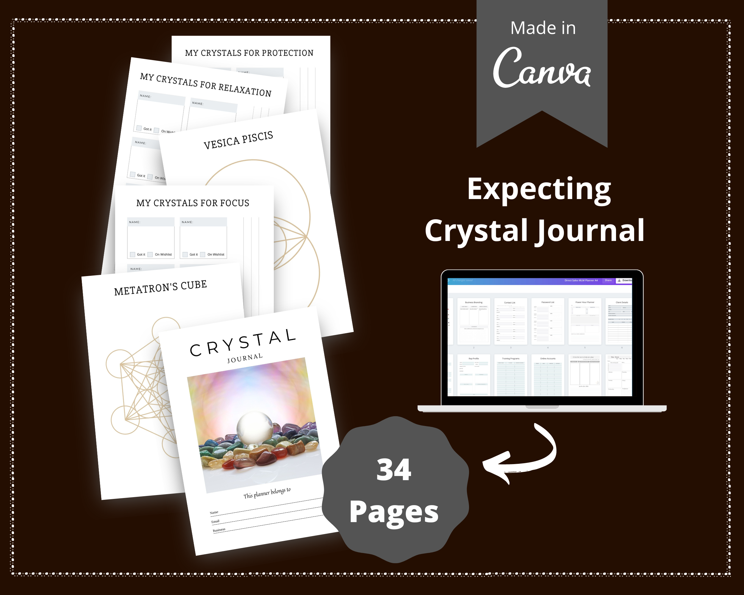 Editable Crystal Planner in Canva | Commercial Use