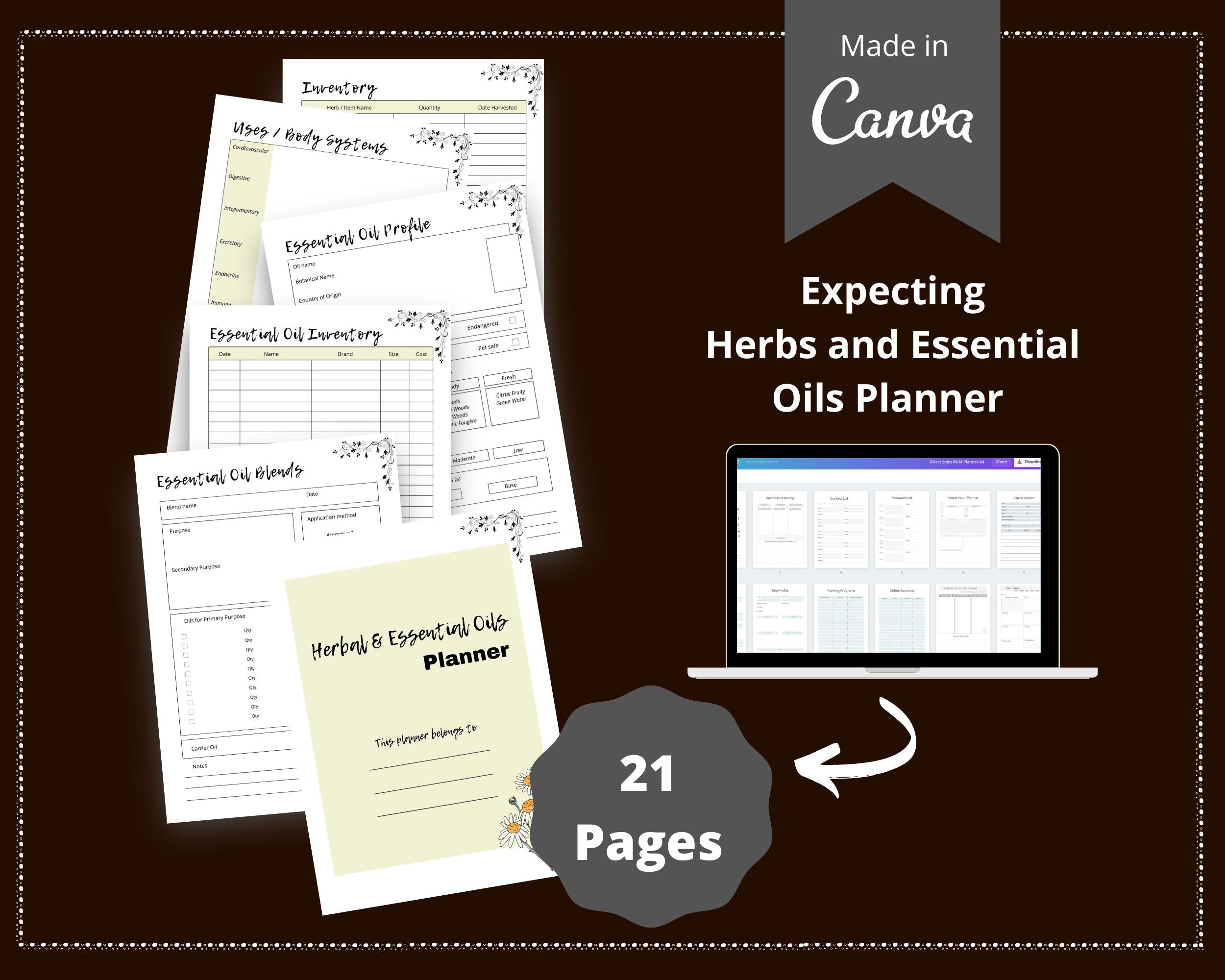 Herbs and Essential Oils Planner in Canva | Canva Template Pack | Herbs and Essential Oils Journal Template | Commercial Use