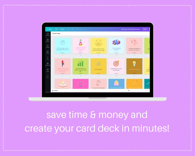 Positive Thinking Card Deck | Editable 38 Card Deck in Canva | Commercial Use
