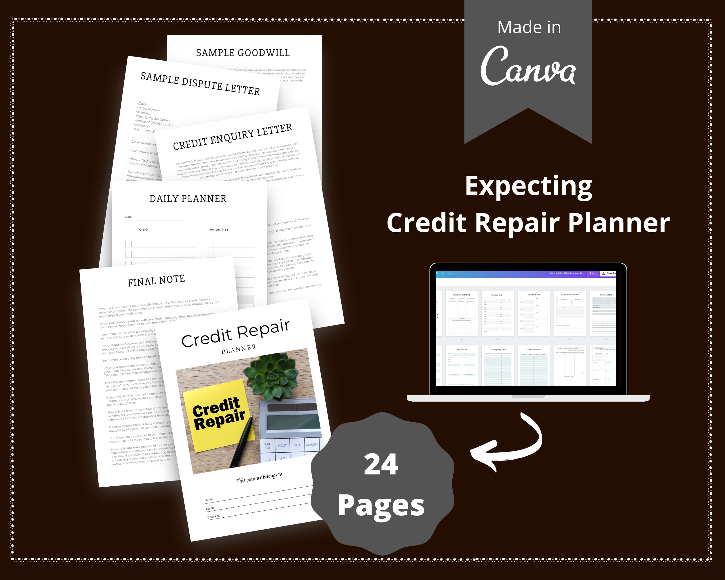 Editable Credit Repair Planner in Canva | Commercial Use