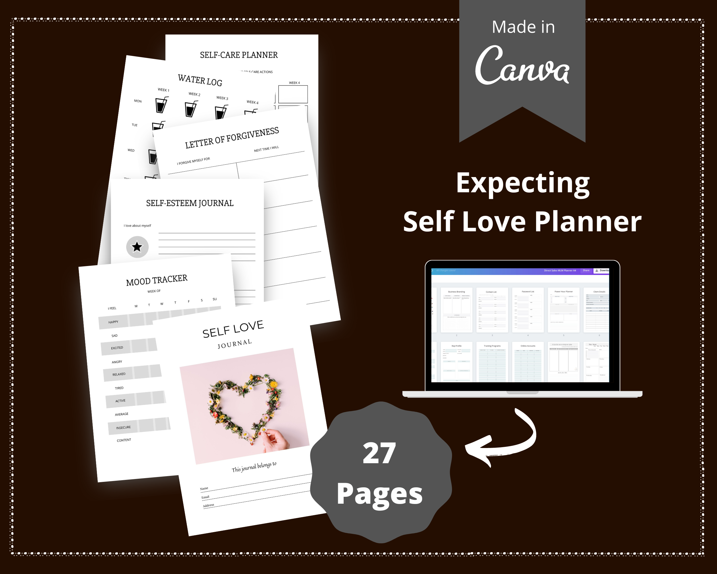 Editable Self Love Journal in Canva | Commercial Use