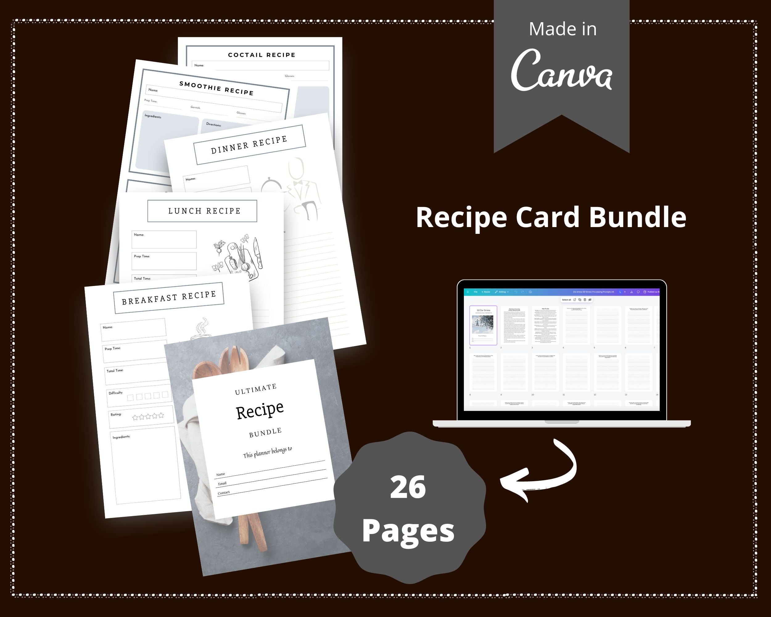Editable Recipe Binder Templates in Canva | Commercial Use