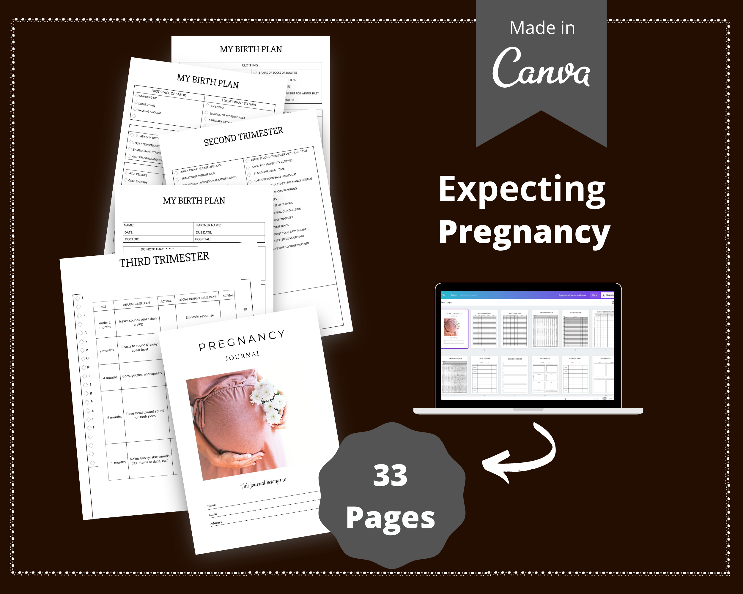 Editable Pregnancy Planner Templates in Canva | New Mom Planner Templates | Commercial Use