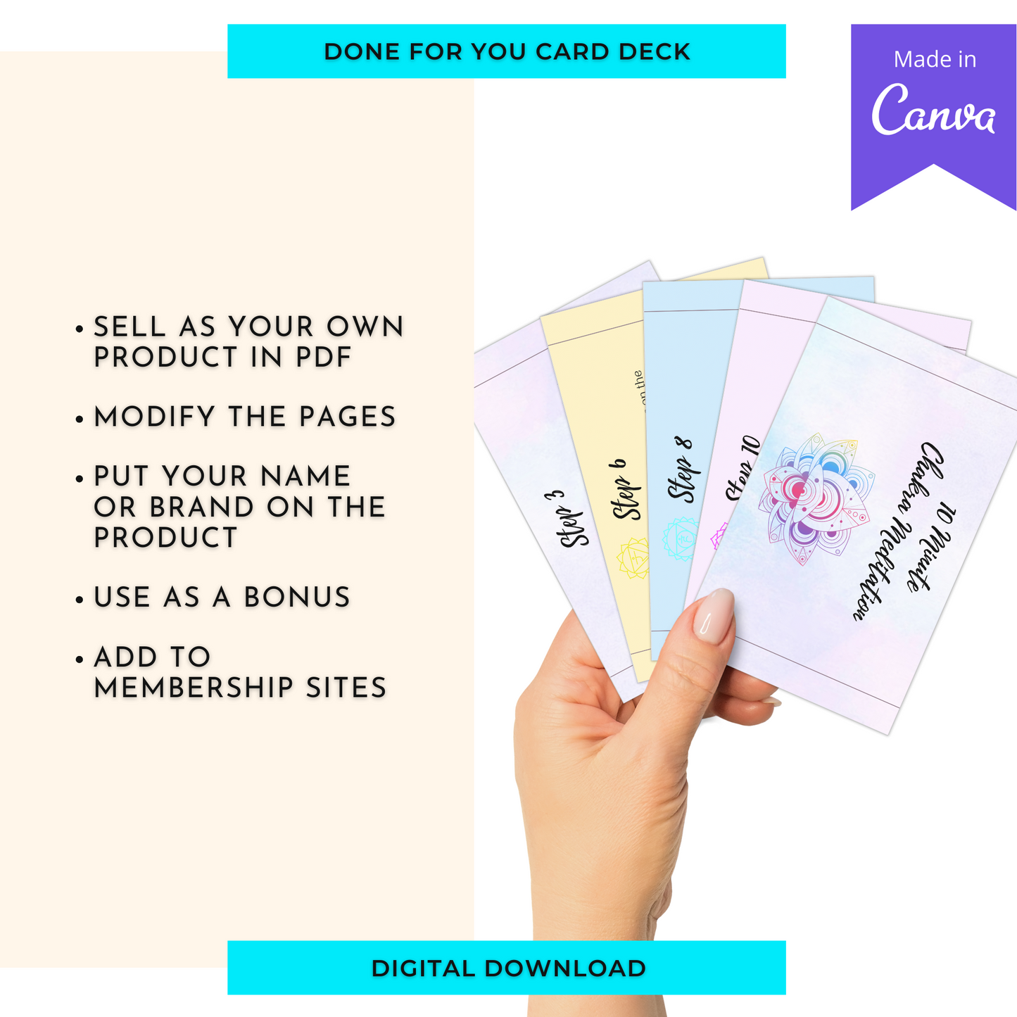 10 Minute Chakra Meditation Card Deck | Editable 16 Card Deck in Canva | Commercial Use