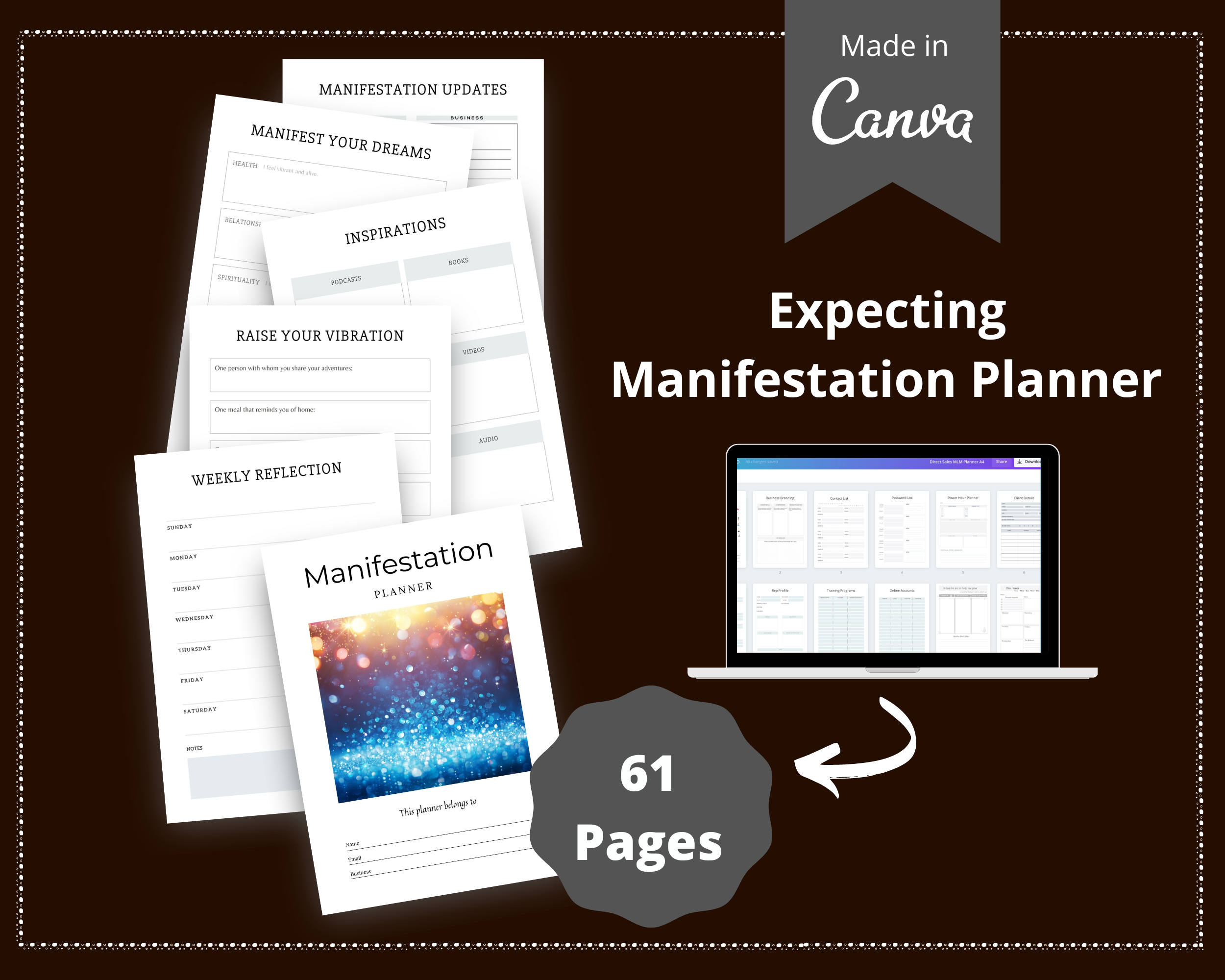 Editable Manifestation Planner Template in Canva | Commercial Use