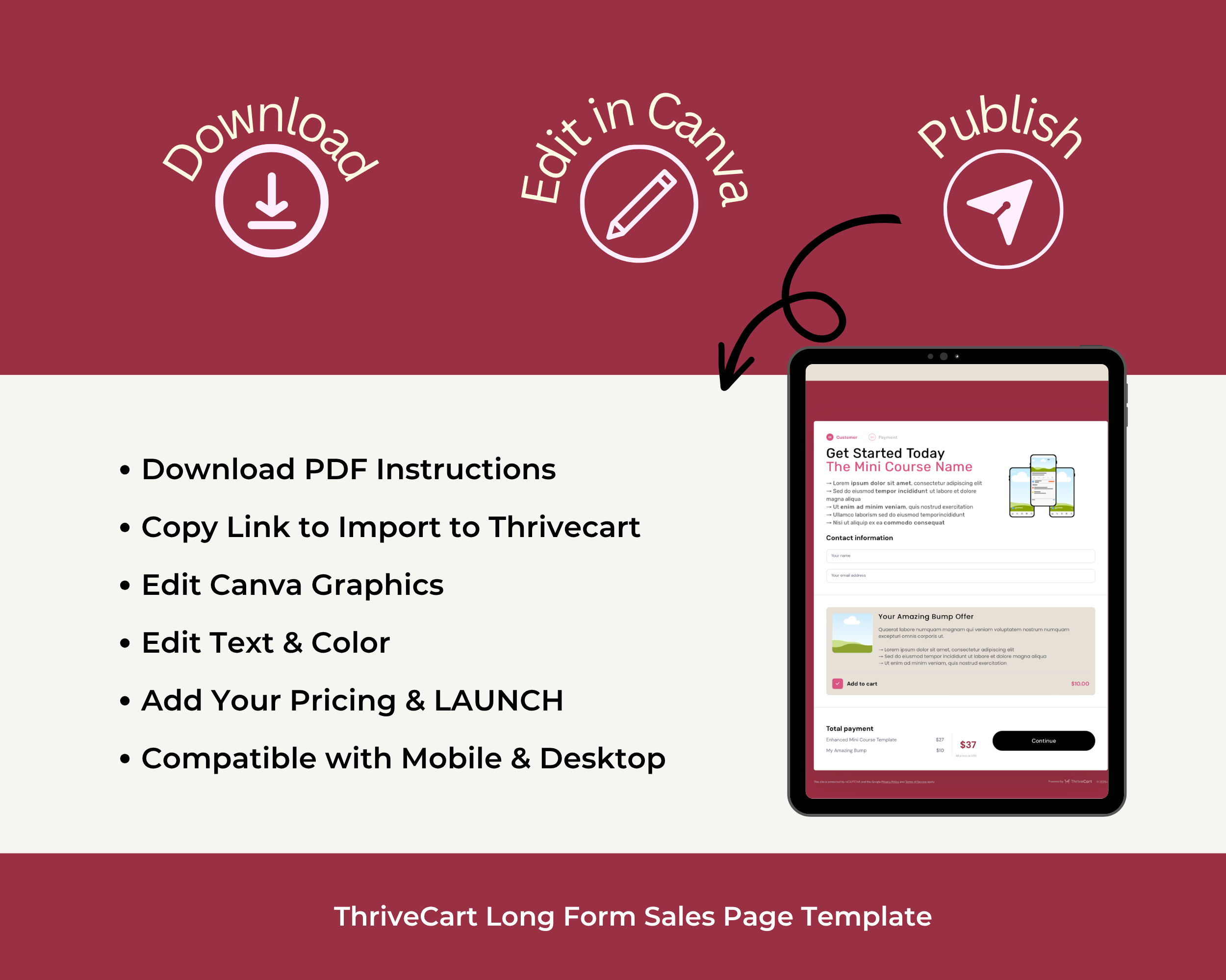 Mini Course Sales Page Template in ThriveCart