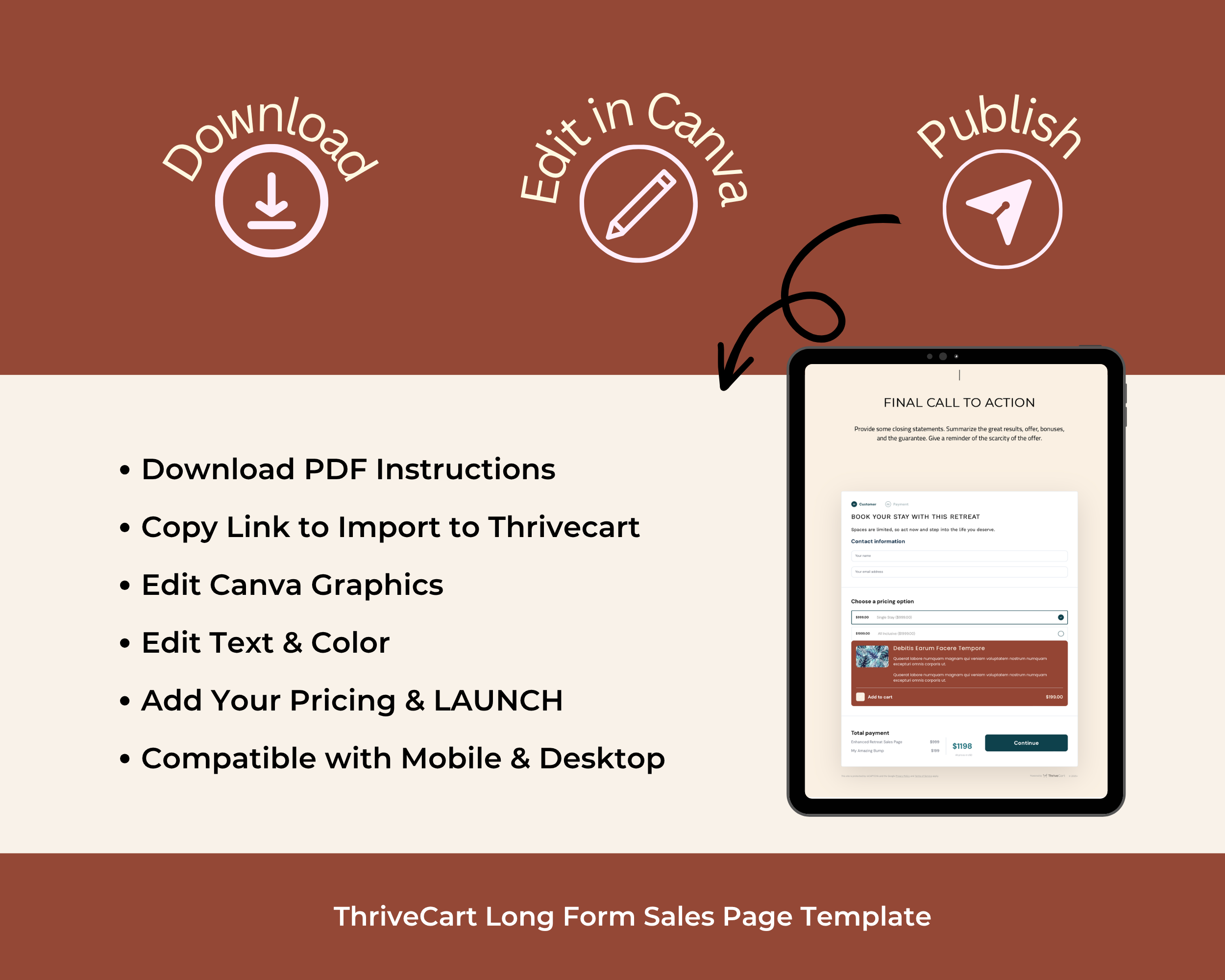 Retreat Sales Page Template in ThriveCart