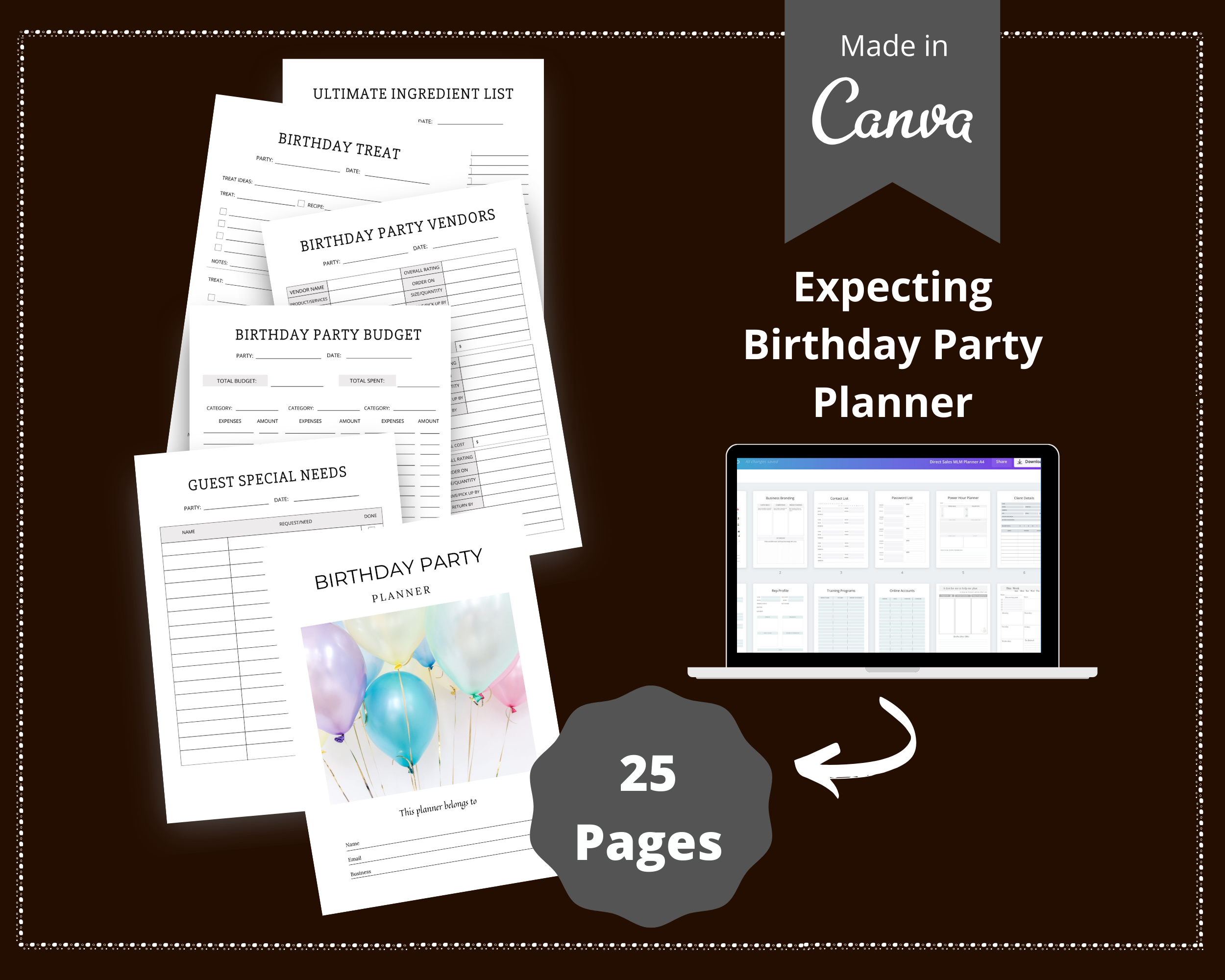 Editable Birthday Planner in Canva | Canva Template Pack | Birthday Party Planner Canva | Commercial Use