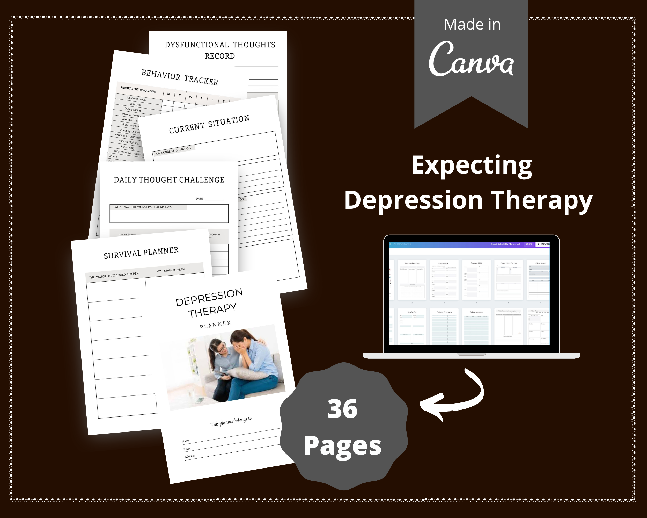 Editable Depression Therapy Planner in Canva | Commercial Use